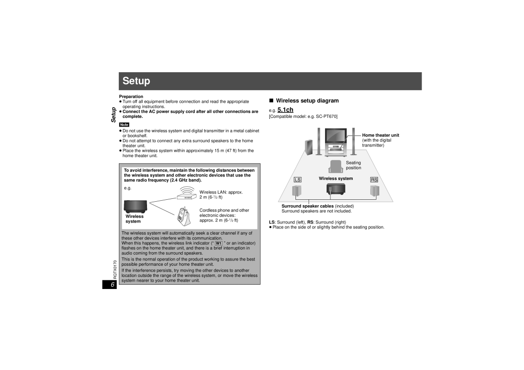 Panasonic SH-FX70, SE-FX70, SH-TR70 operating instructions Setup, Wireless setup diagram 