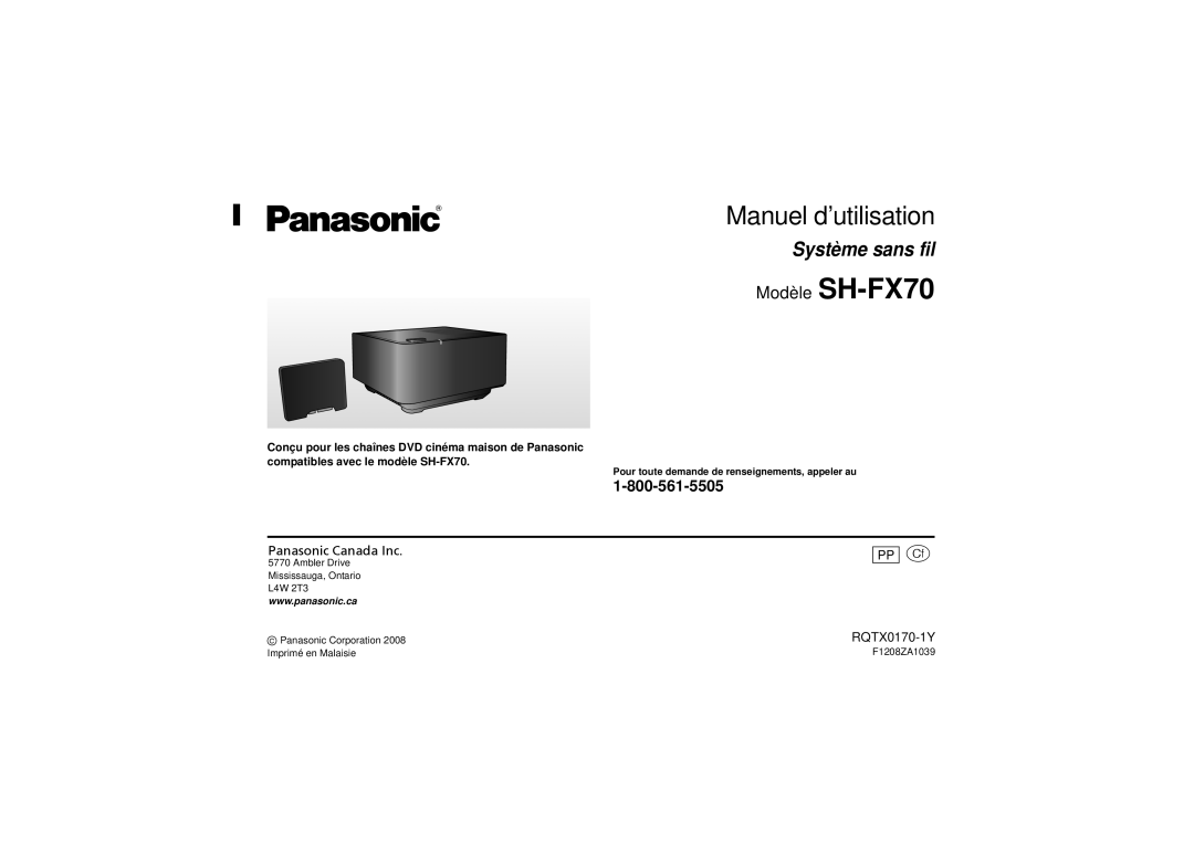 Panasonic SE-FX70, SH-TR70 Manuel d’utilisation, Système sans fil, Modèle SH-FX70, RQTX0170-1Y, Panasonic Canada Inc 