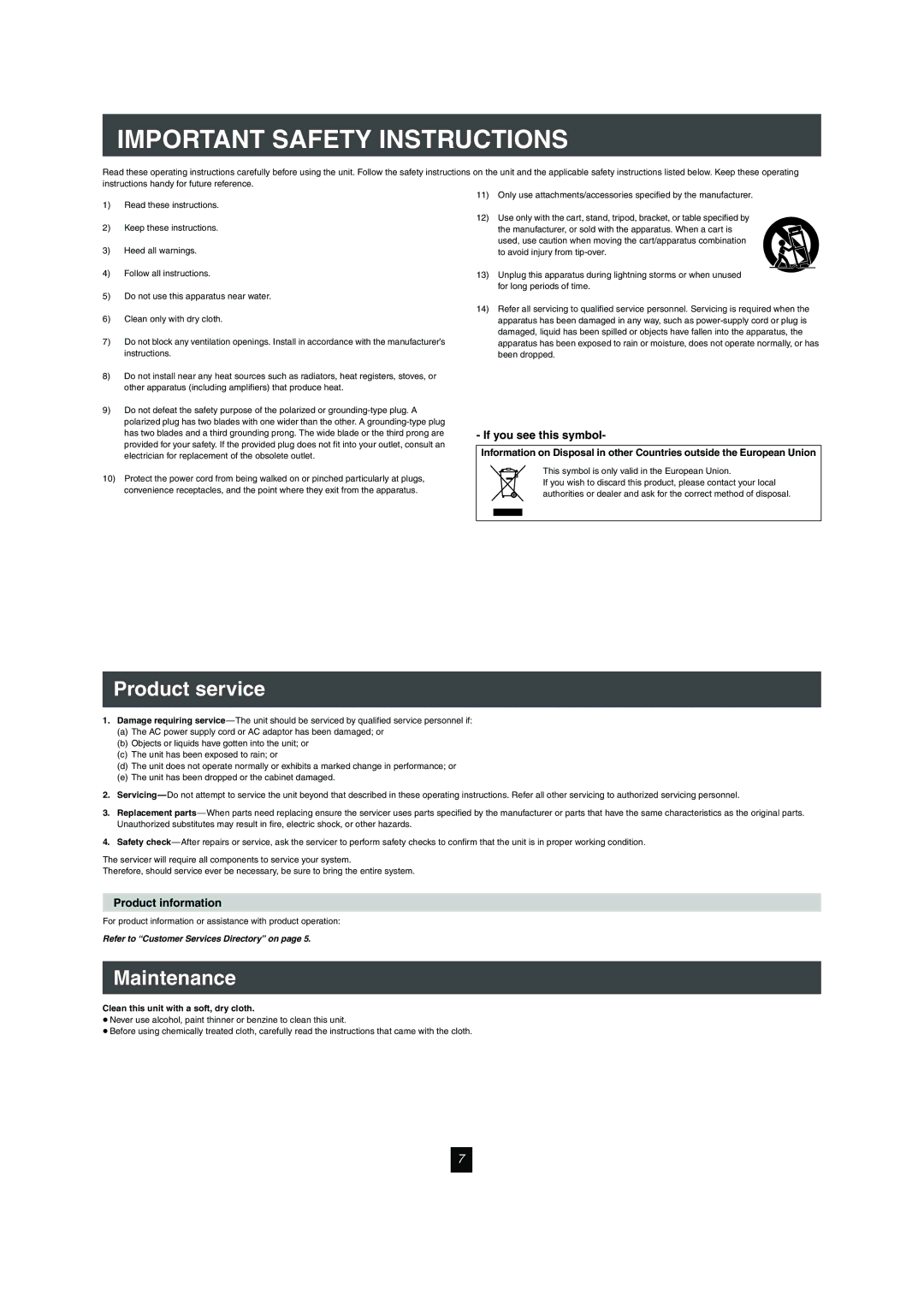 Panasonic SH-FX80 operating instructions Product service, Maintenance, If you see this symbol, Product information 