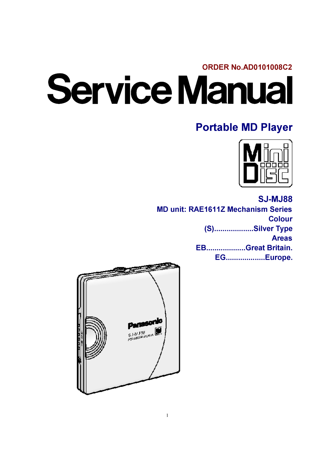 Panasonic SJ-MJ88 manual Portable MD Player 