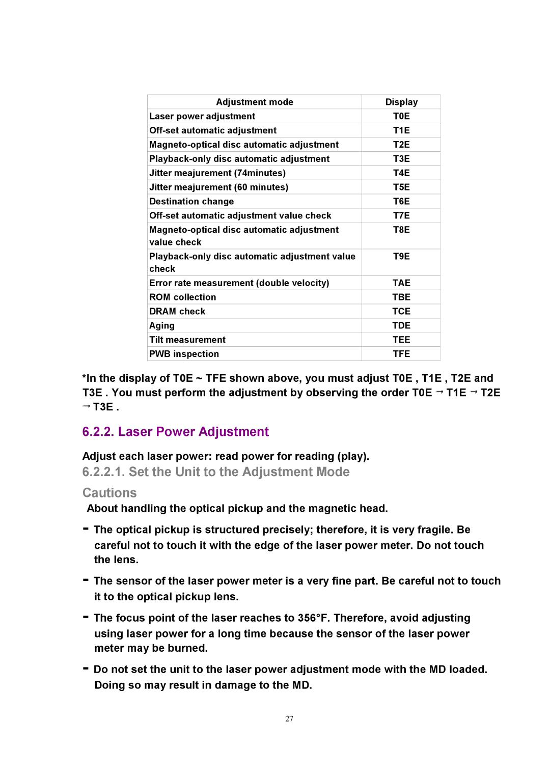 Panasonic SJ-MJ88 manual T0E, T1E, T2E, T3E, T4E, T5E, T6E, T7E, T8E, T9E, Tae, Tbe, Tce, Tde, Tee, Tfe 