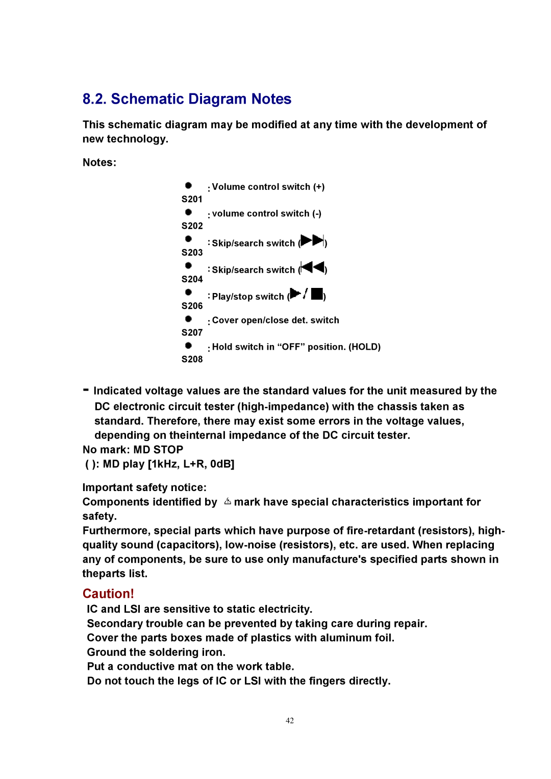 Panasonic SJ-MJ88 manual Schematic Diagram Notes 