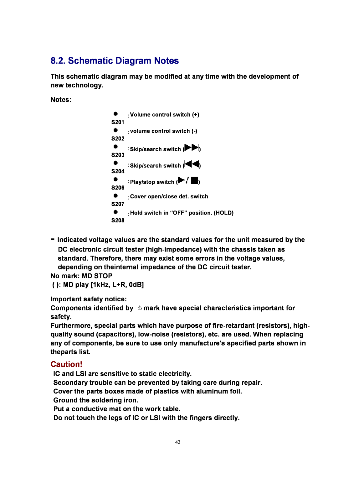 Panasonic SJ-MJ88 manual Schematic Diagram Notes 