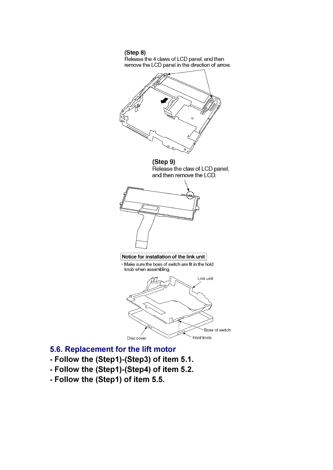 Panasonic SJ-MR230DGK specifications Replacement for the lift motor 