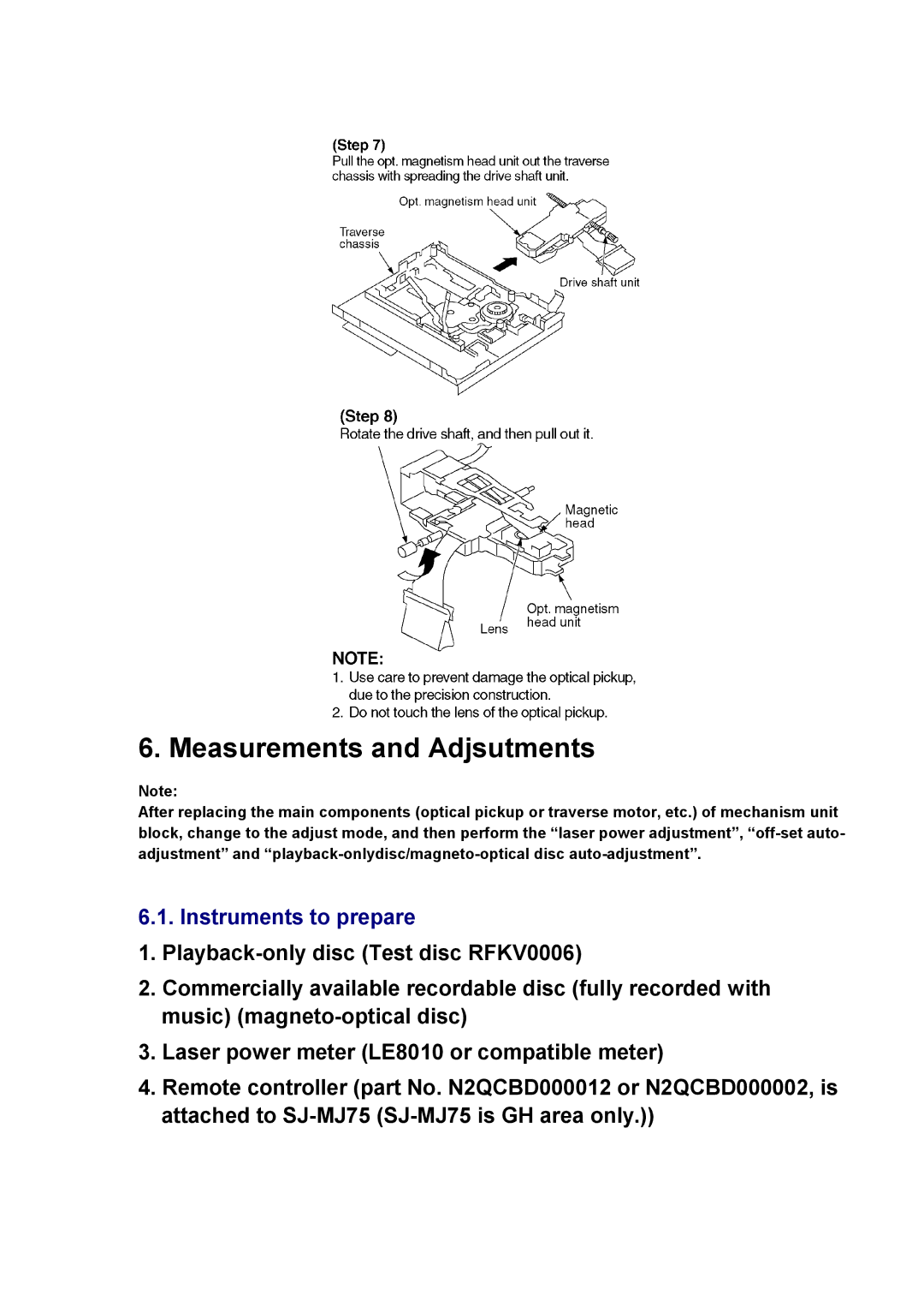 Panasonic SJ-MR230DGK specifications Measurements and Adjsutments, Instruments to prepare 