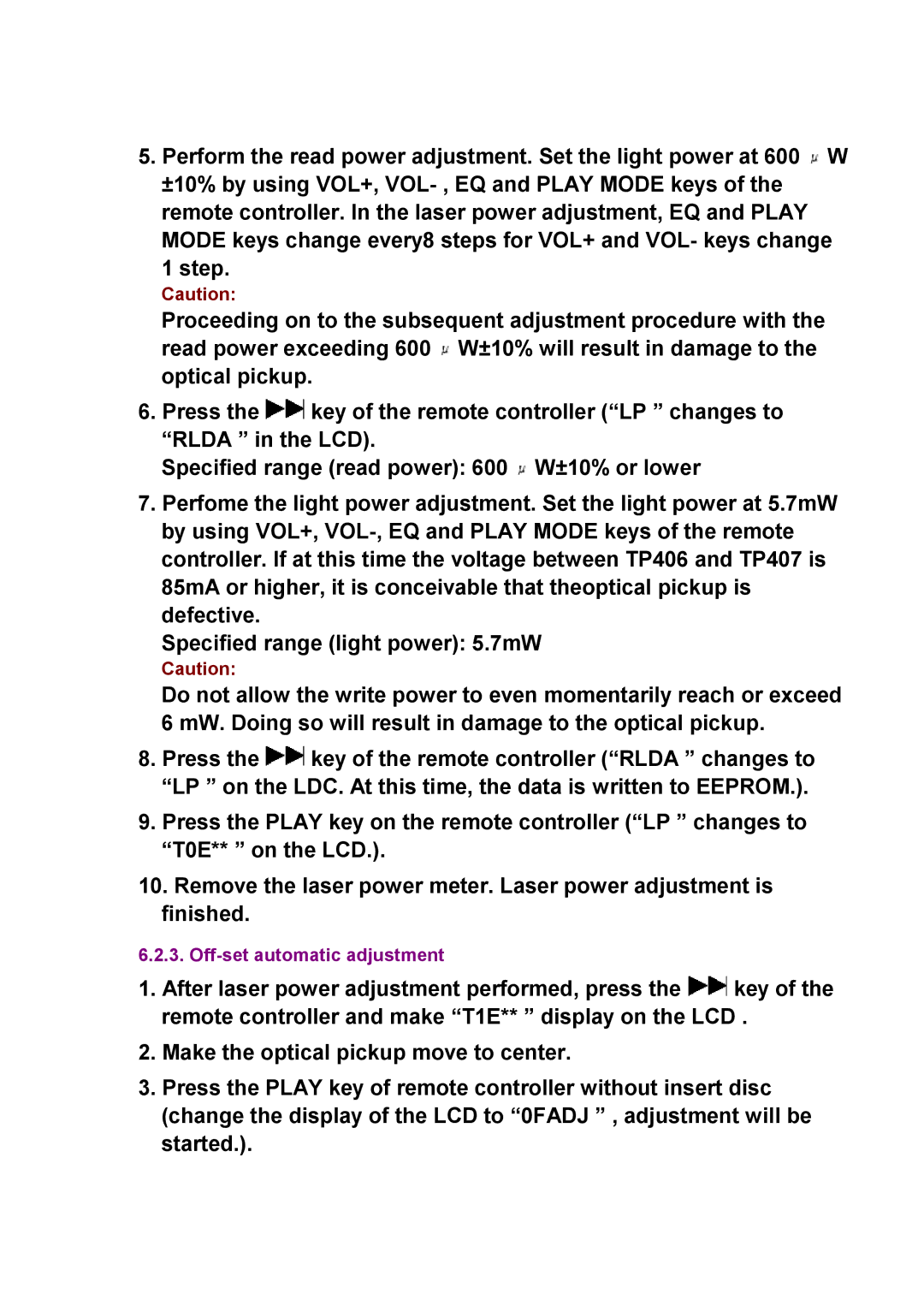 Panasonic SJ-MR230DGK specifications Off-set automatic adjustment 