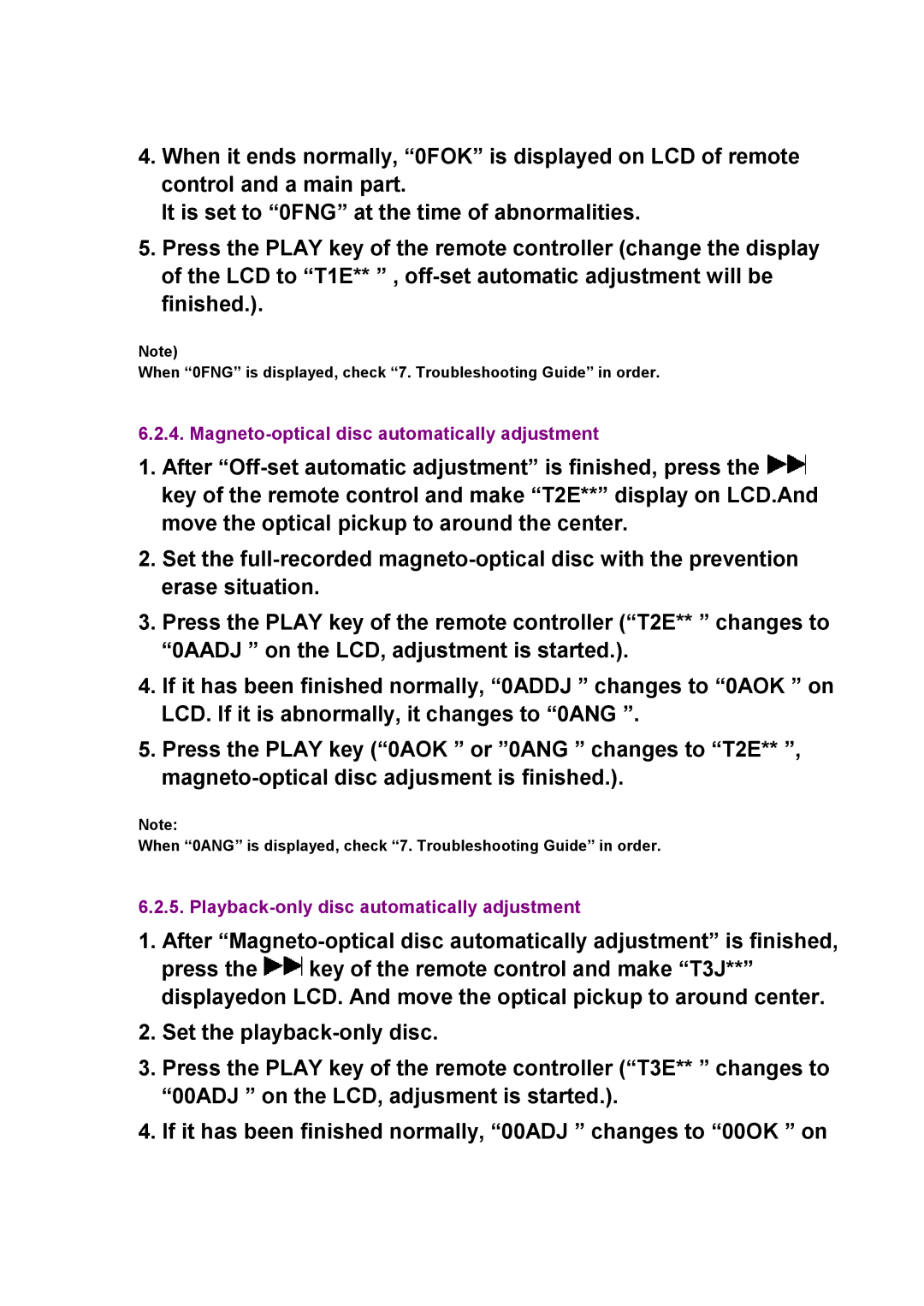 Panasonic SJ-MR230DGK specifications Magneto-optical disc automatically adjustment 