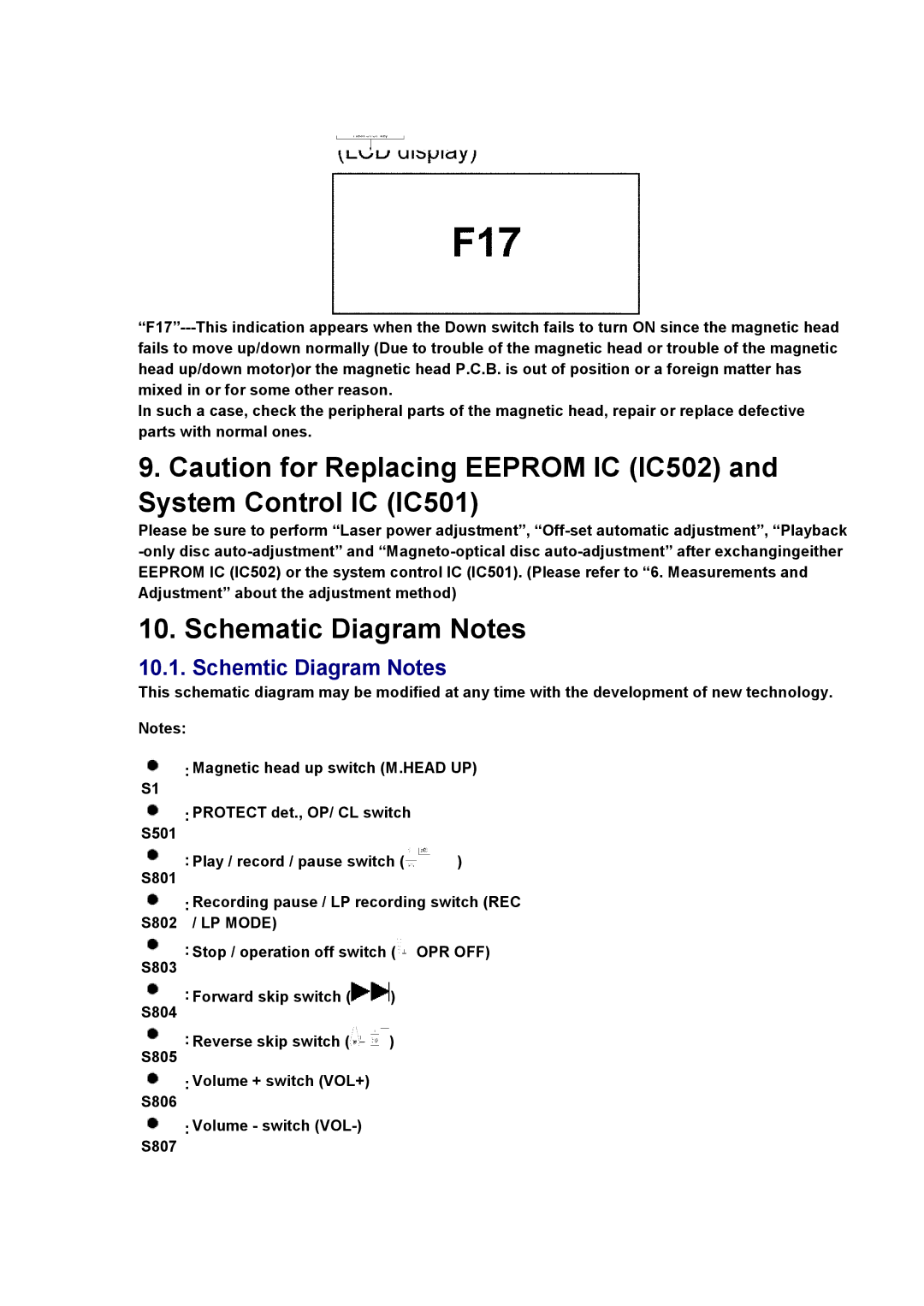 Panasonic SJ-MR230DGK specifications Schematic Diagram Notes, Schemtic Diagram Notes 