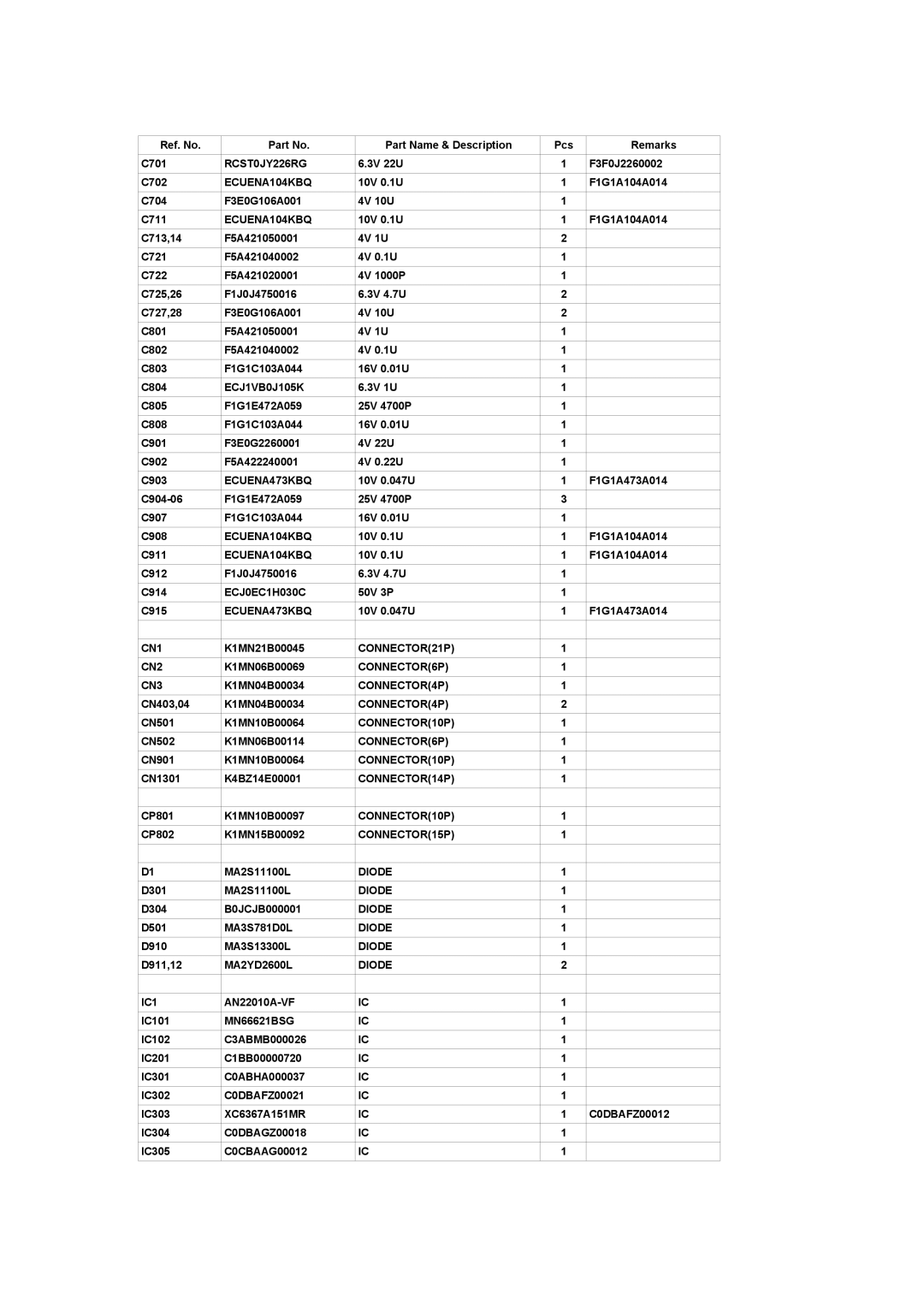 Panasonic SJ-MR230DGK specifications RCST0JY226RG 