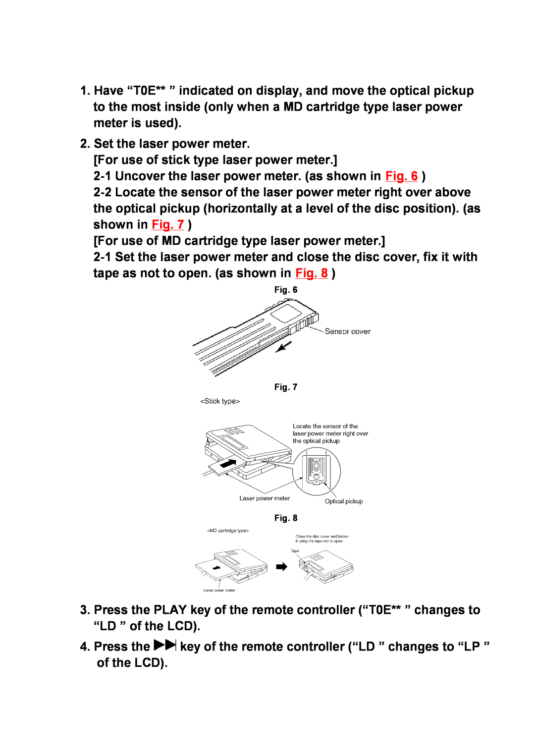 Panasonic SJ-MR230DGK specifications Set the laser power meter 