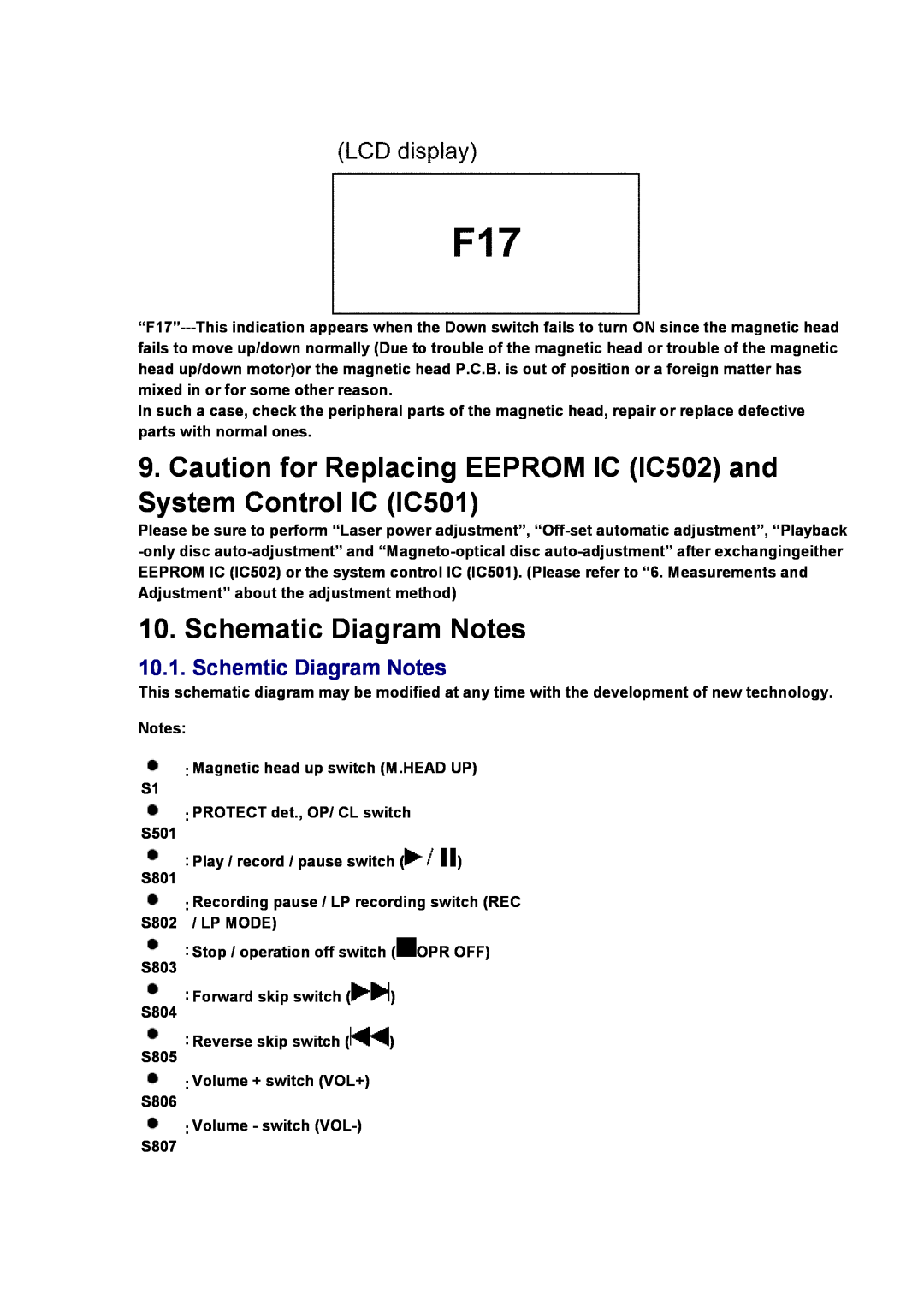 Panasonic SJ-MR230DGK specifications Schematic Diagram Notes, Schemtic Diagram Notes 