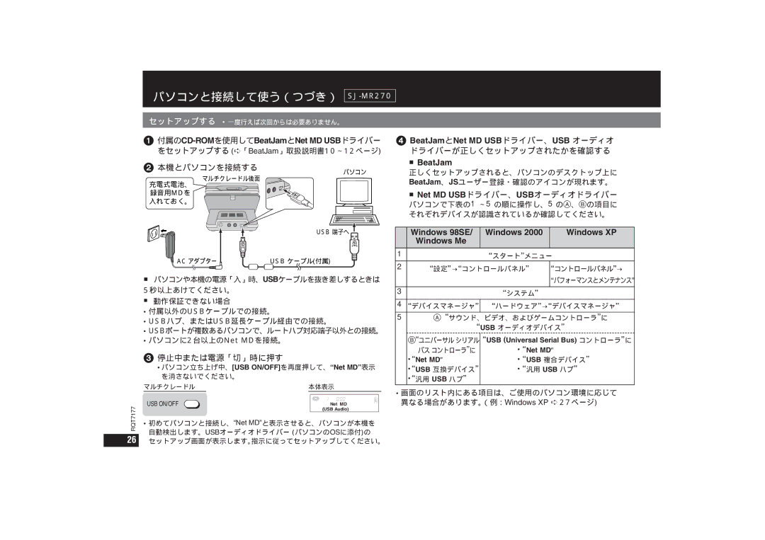 Panasonic SJ-MR270, SJ-MR240 operating instructions 正しくセットアップされると、パソコンのデスクトップ上に BeatJam、JSユーザー登録・確認のアイコンが現れます。 