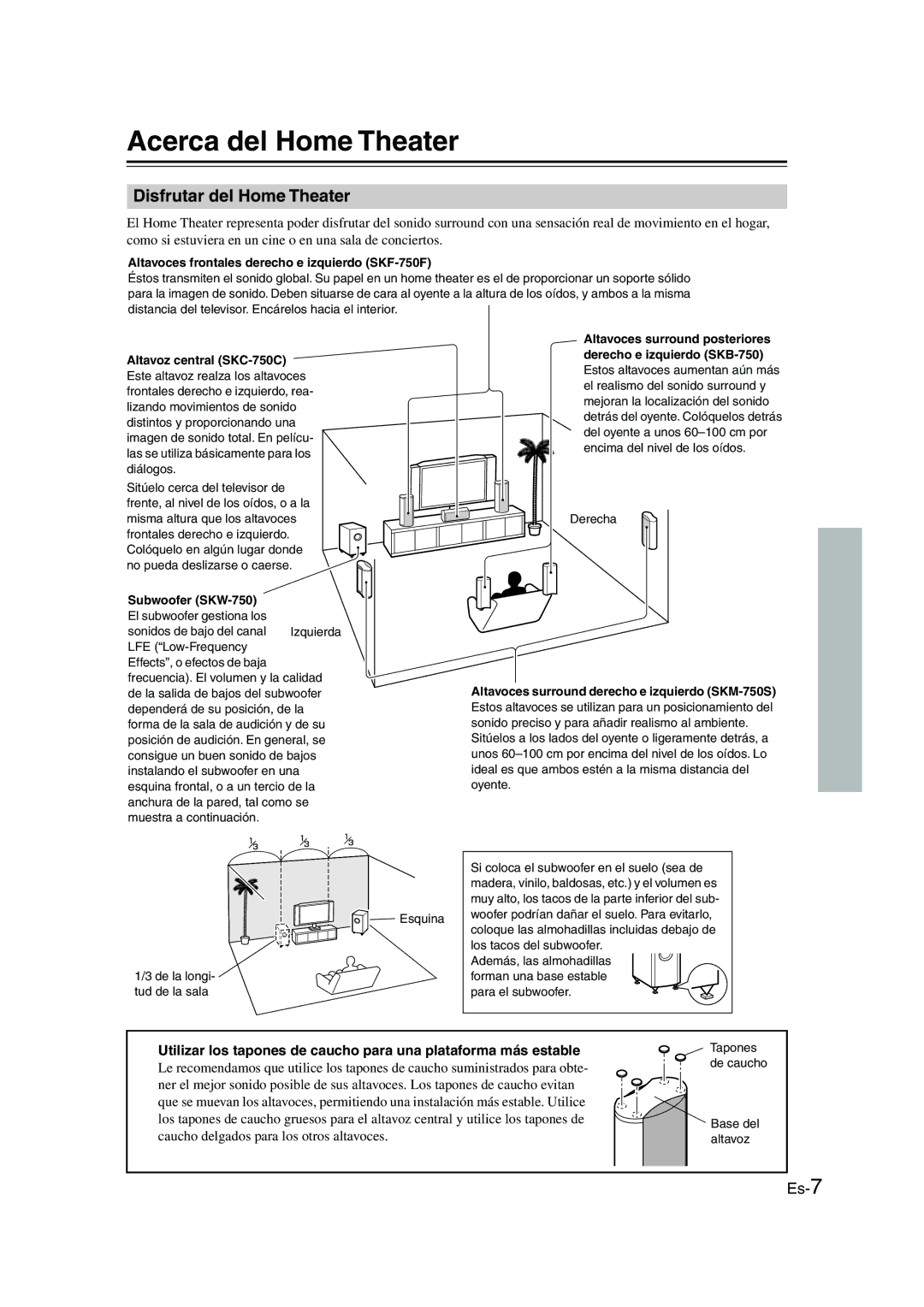 Panasonic SKS-HT750 Acerca del Home Theater, Disfrutar del Home Theater, Altavoces frontales derecho e izquierdo SKF-750F 