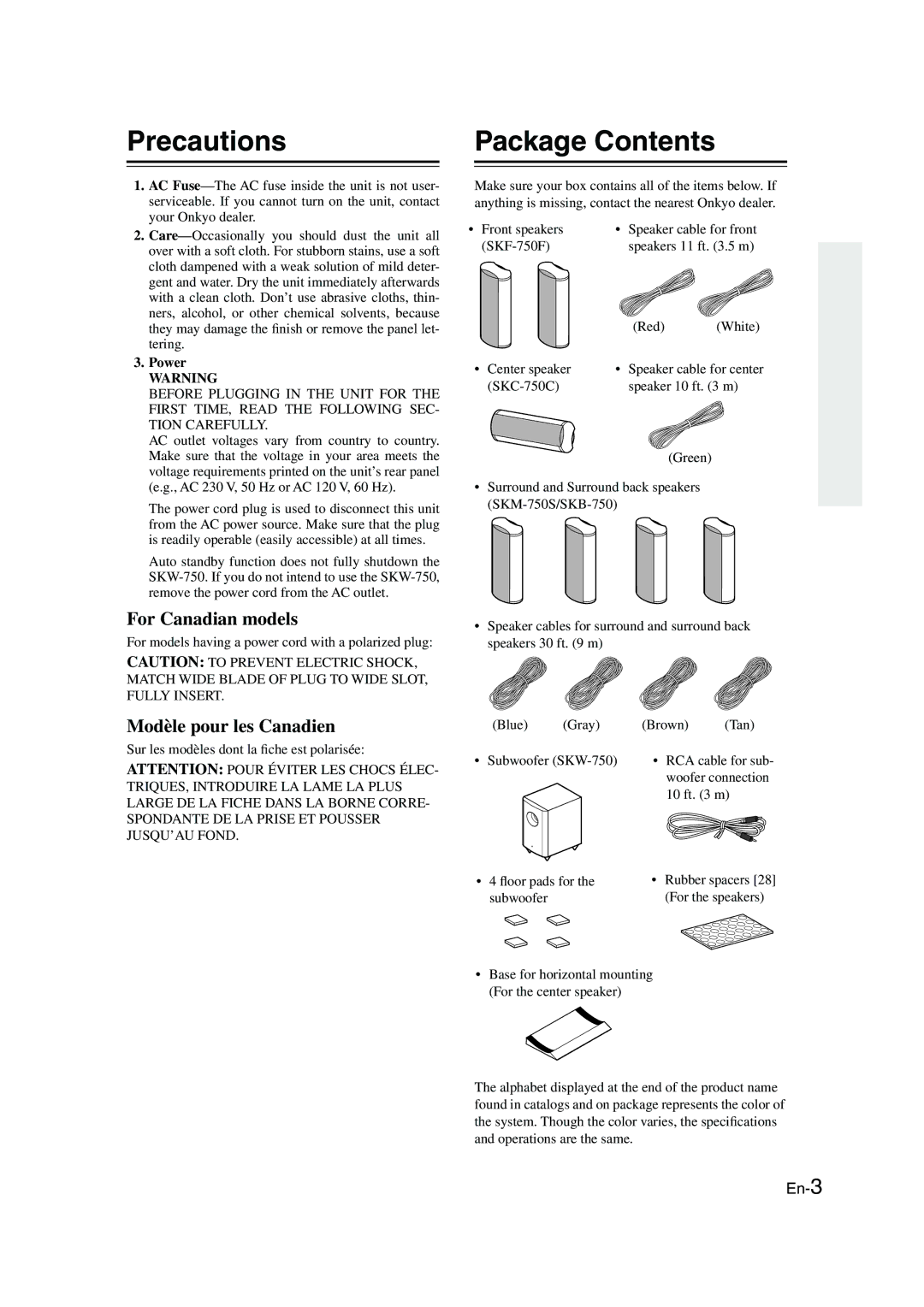 Panasonic SKS-HT750 instruction manual Precautions Package Contents 