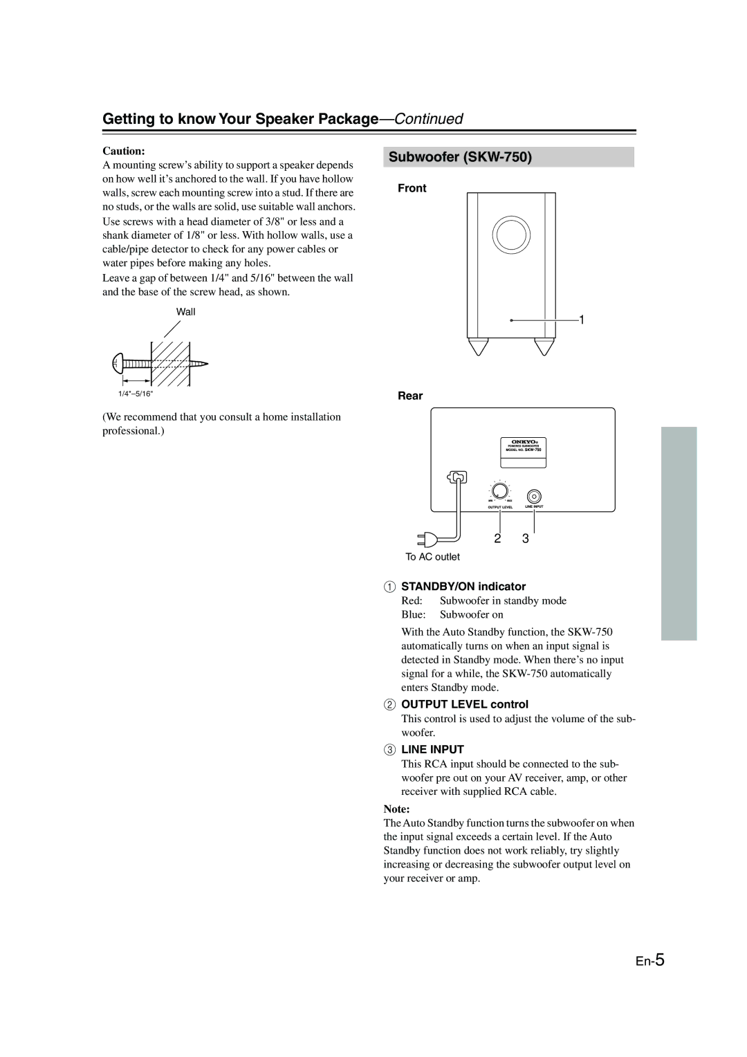 Panasonic SKS-HT750 instruction manual Getting to know Your Speaker Package, Subwoofer SKW-750 