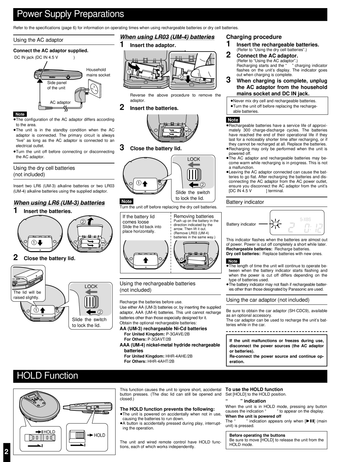 Panasonic SL-CT480 operating instructions Power Supply Preparations, Hold Function 