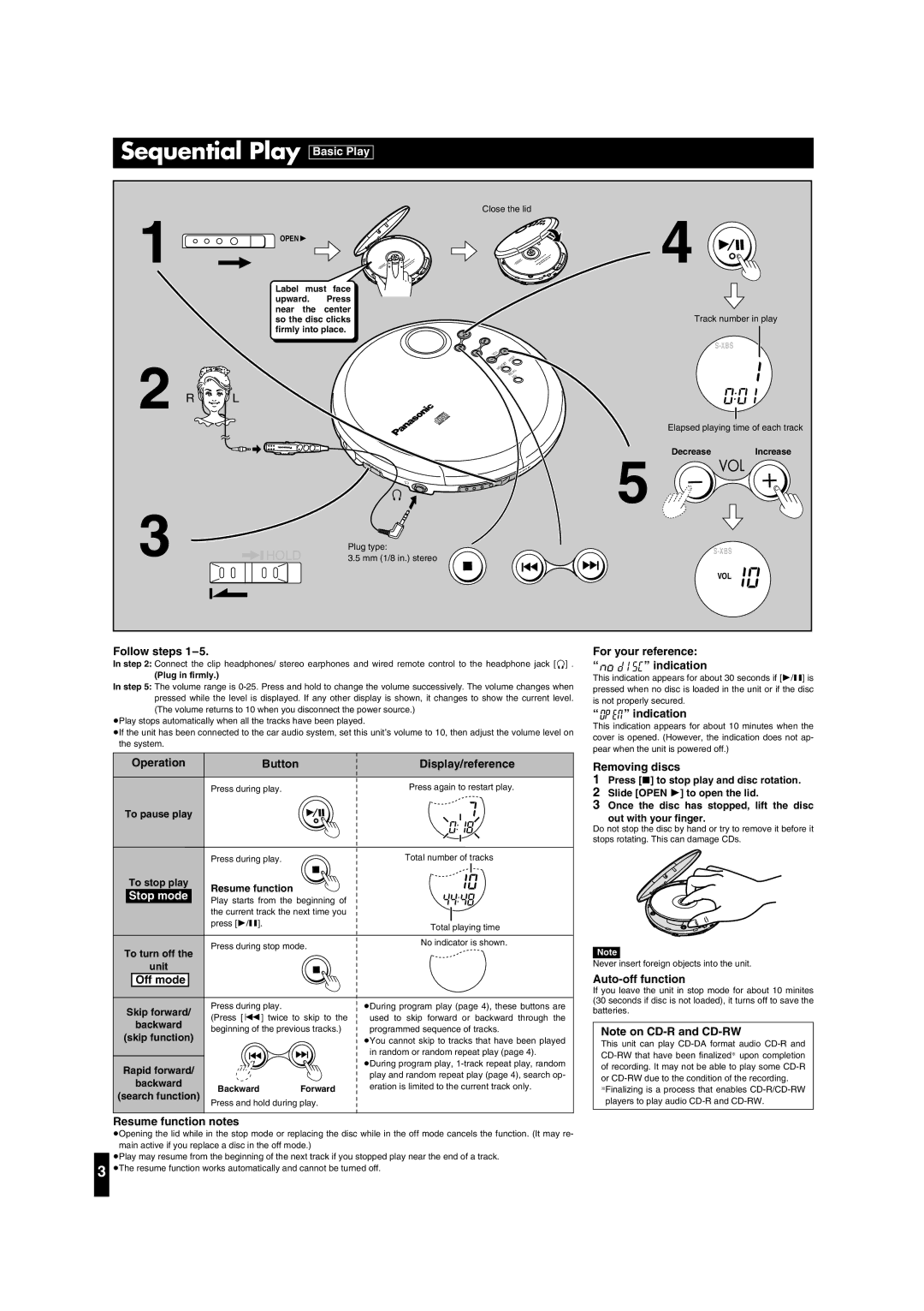 Panasonic SL-CT495J, SL-CT490 operating instructions Sequential Play 