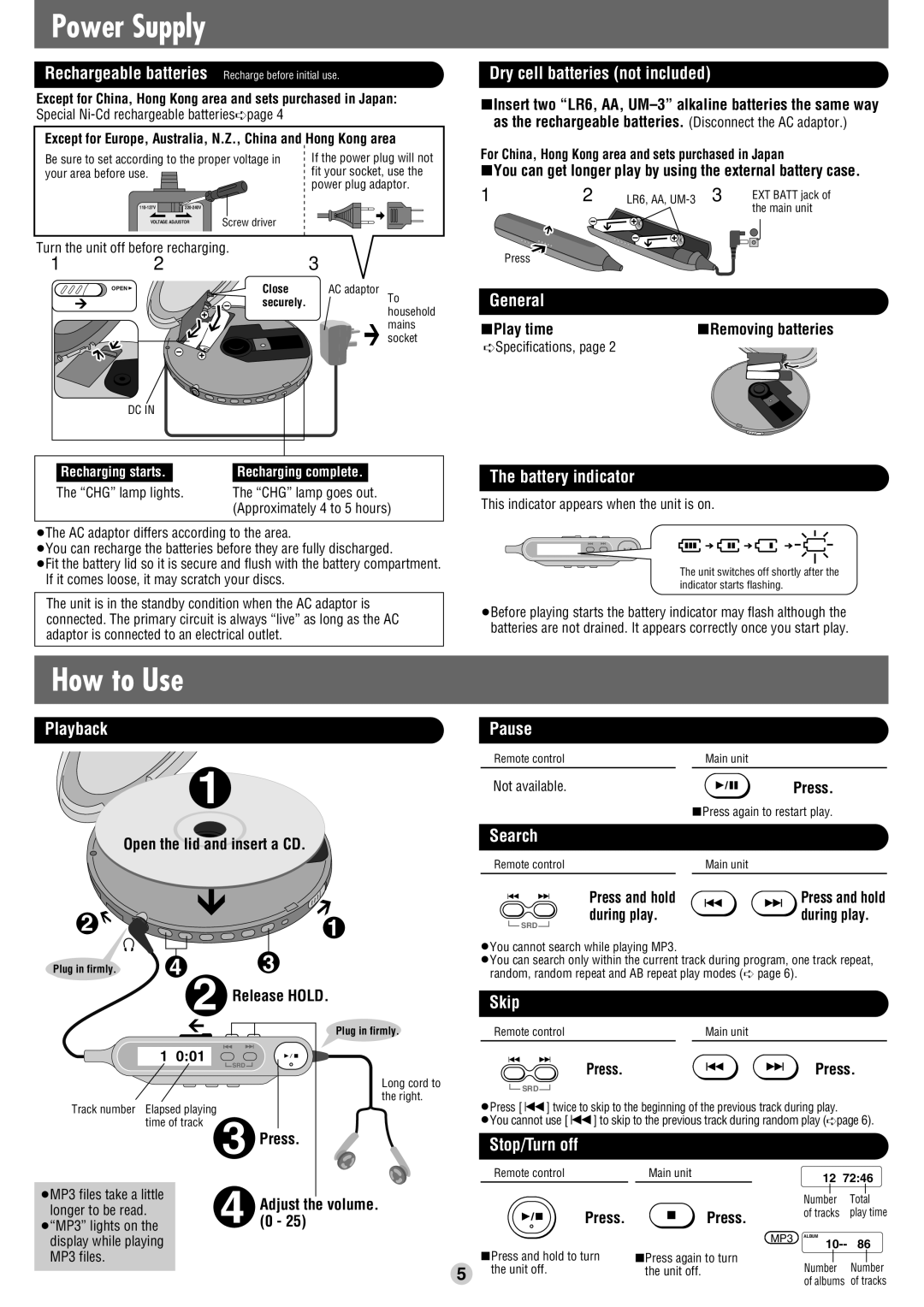 Panasonic SL-CT510 operating instructions Power Supply, How to Use 