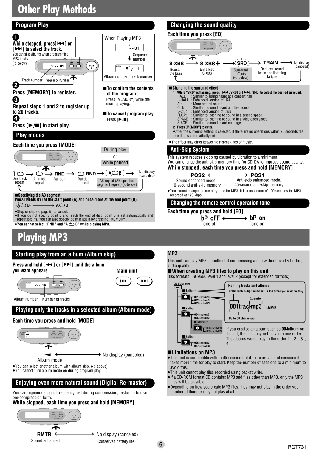 Panasonic SL-CT510 operating instructions Playing MP3 