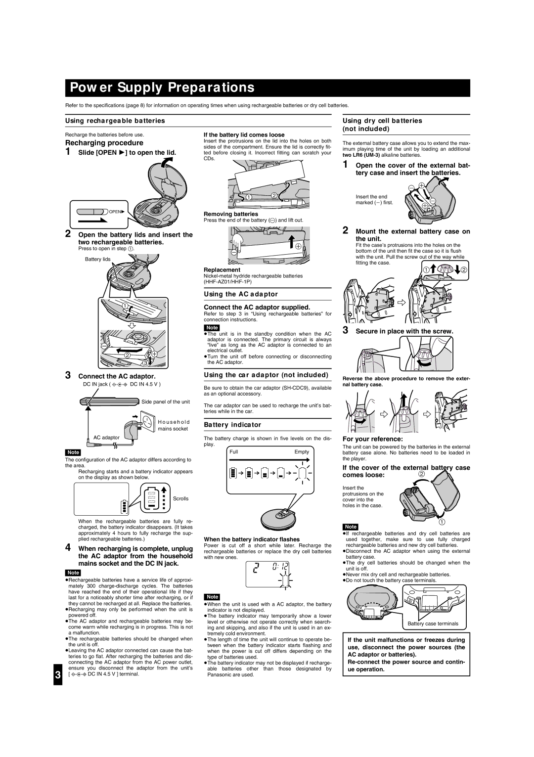 Panasonic SL-CT580 operating instructions Power Supply Preparations 