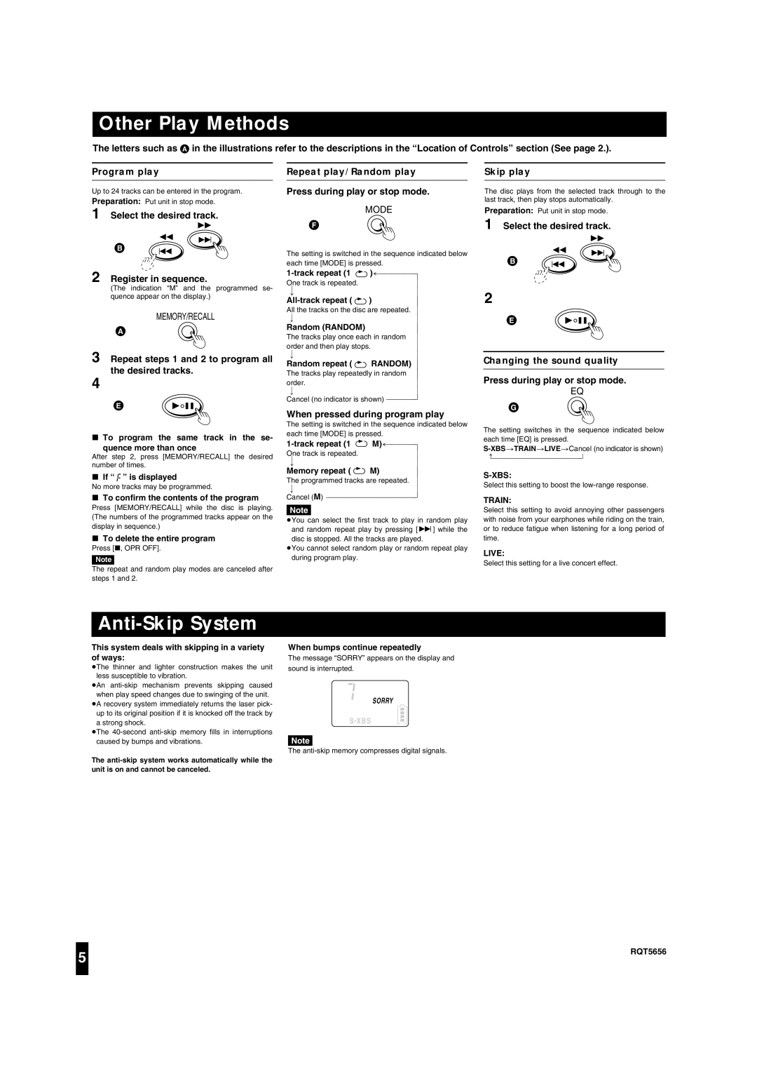 Panasonic SL-CT580 operating instructions Other Play Methods, Anti-Skip System 