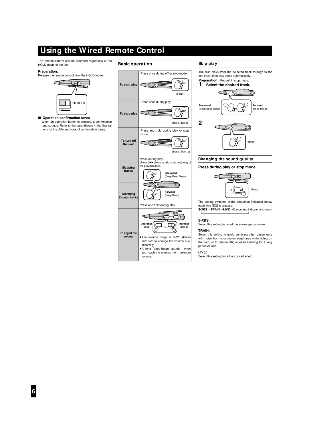 Panasonic SL-CT580 Using the Wired Remote Control, Select the desired track, Preparation, Operation confirmation tones 