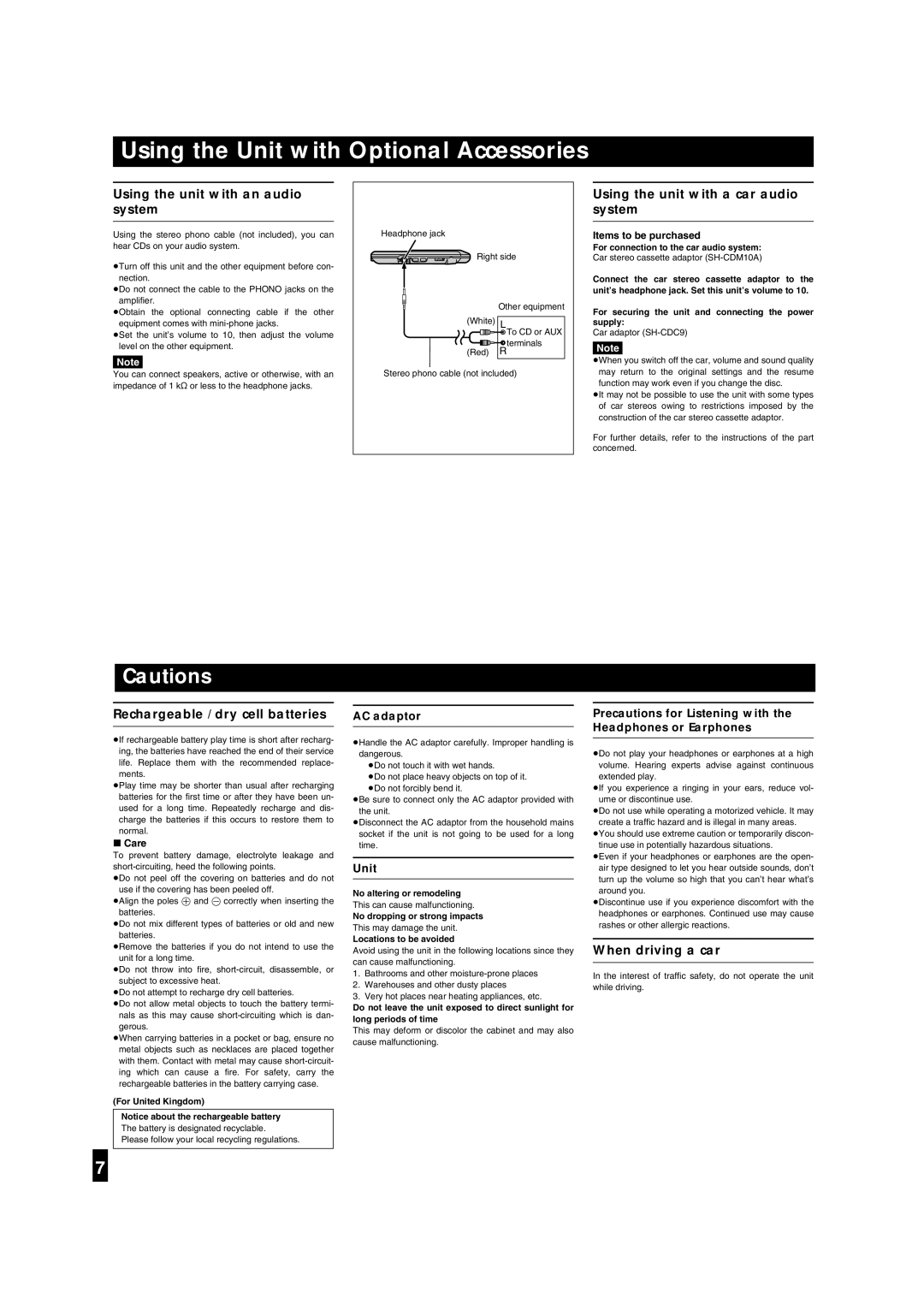 Panasonic SL-CT580 operating instructions Using the Unit with Optional Accessories, AC adaptor 