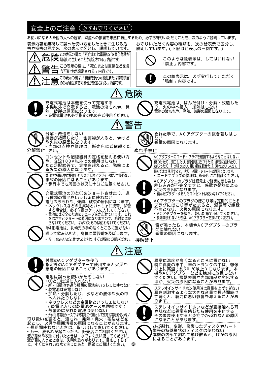 Panasonic SL-CT582V operating instructions ぬれ手禁止, 分解禁止 さい。 