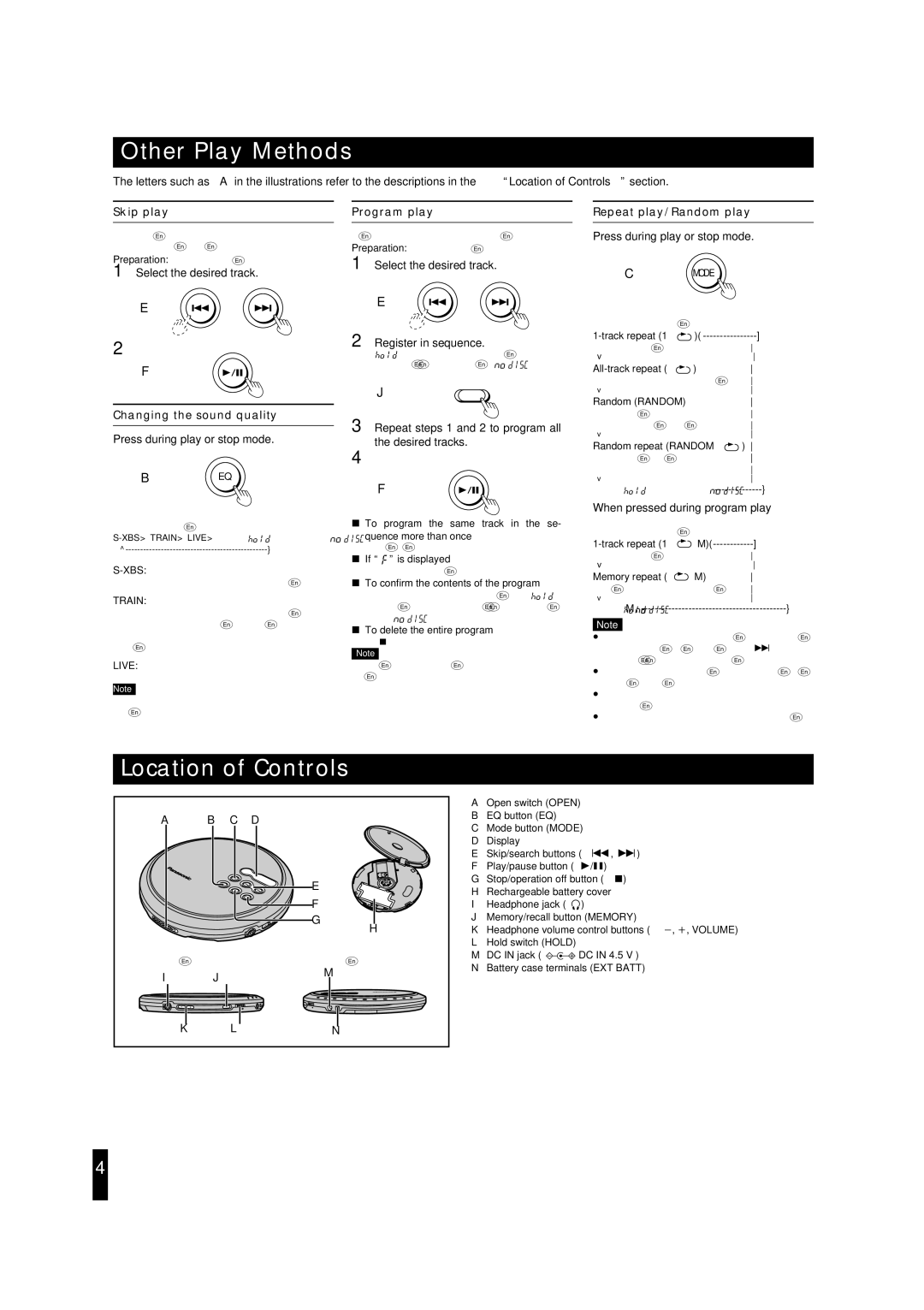 Panasonic SL-CT590 operating instructions Other Play Methods, Location of Controls, Program play 