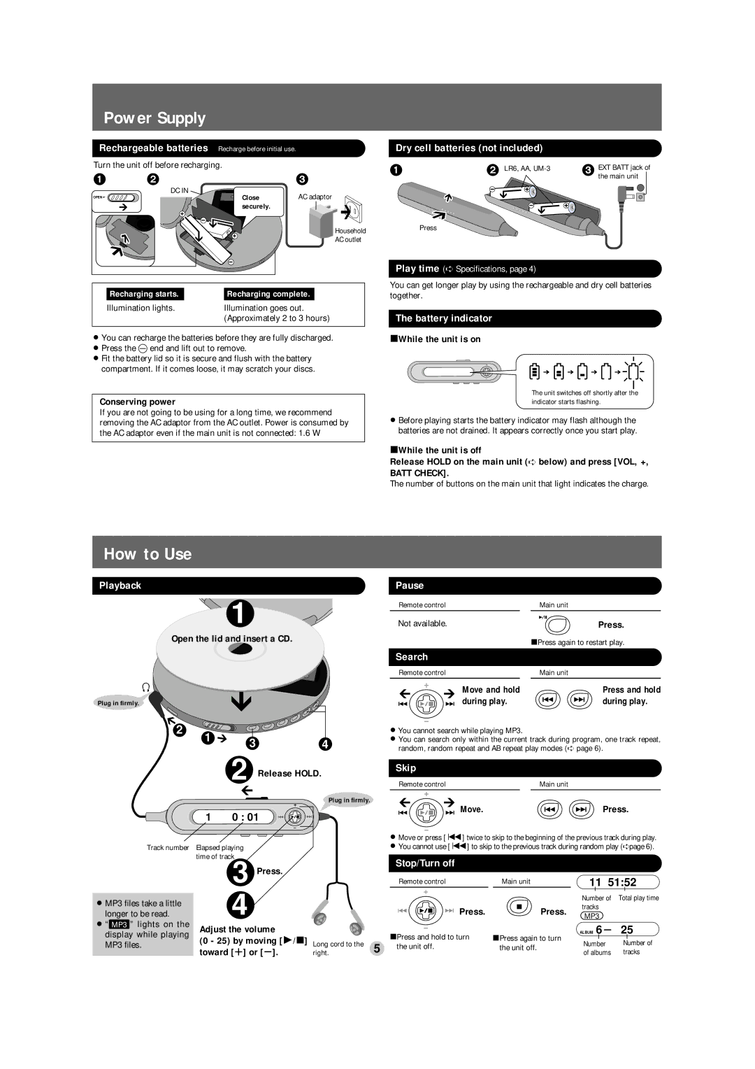 Panasonic SL-CT710 operating instructions Power Supply, How to Use 