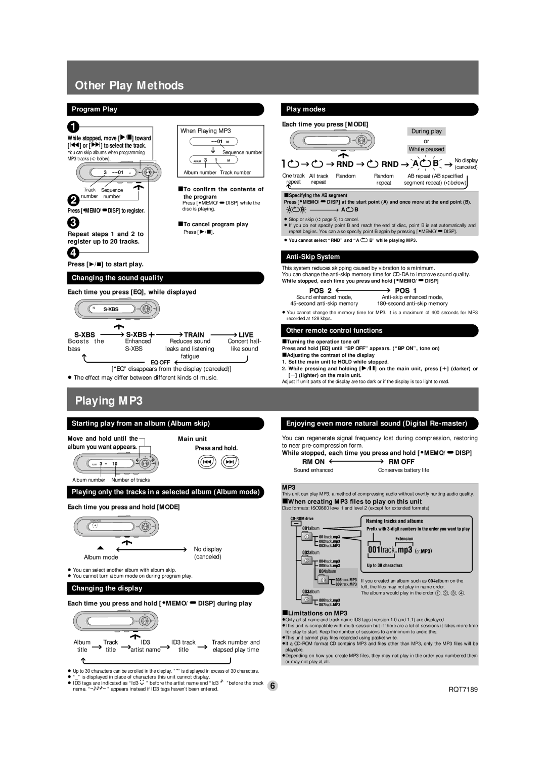 Panasonic SL-CT710 operating instructions Other Play Methods, Playing MP3 