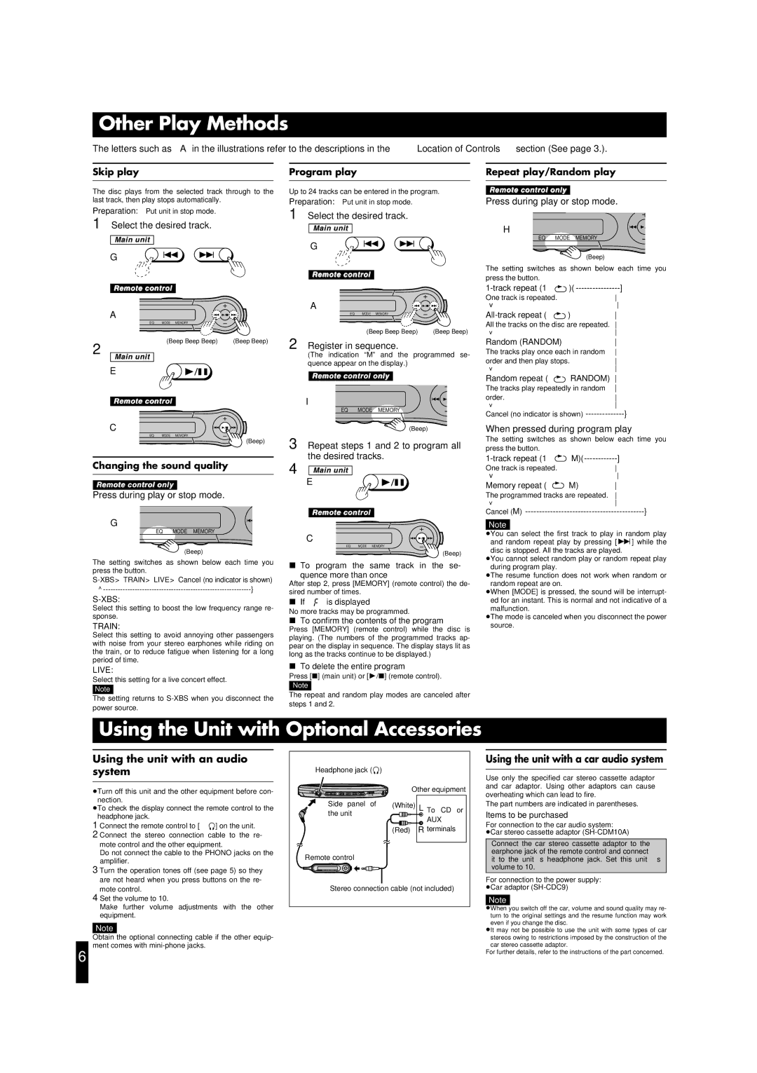 Panasonic SL-CT790 Other Play Methods, Using the Unit with Optional Accessories, Using the unit with an audio system 