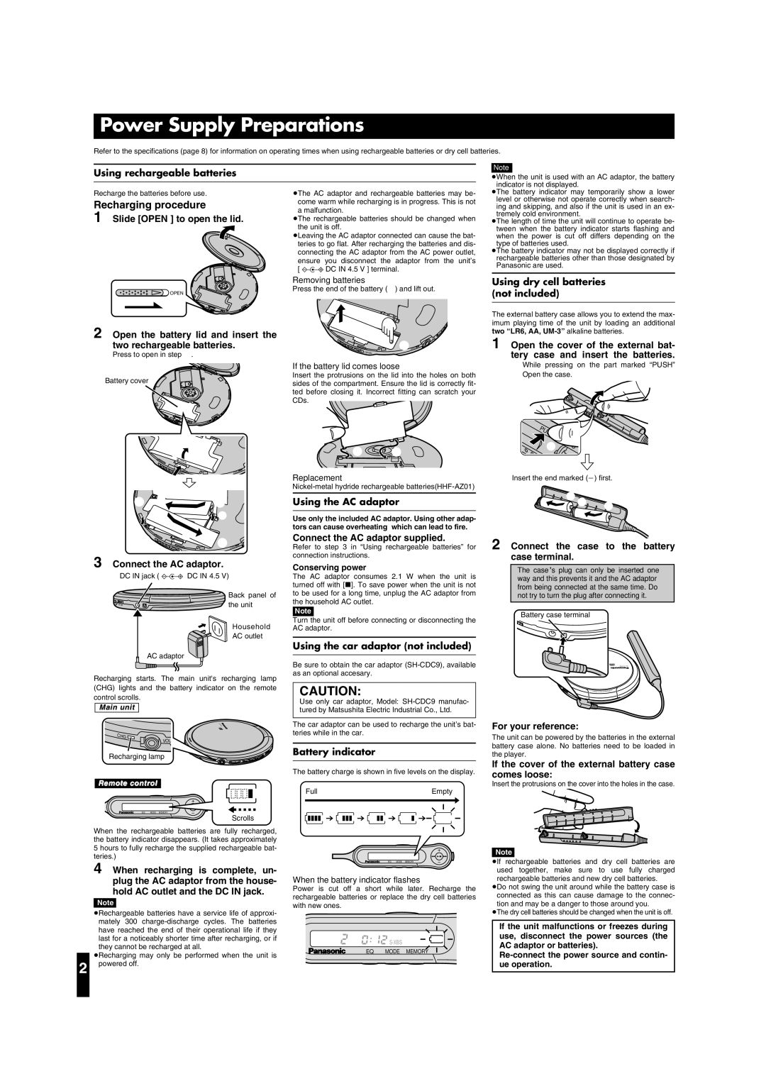 Panasonic SL-CT790 operating instructions Power Supply Preparations, Recharging procedure 