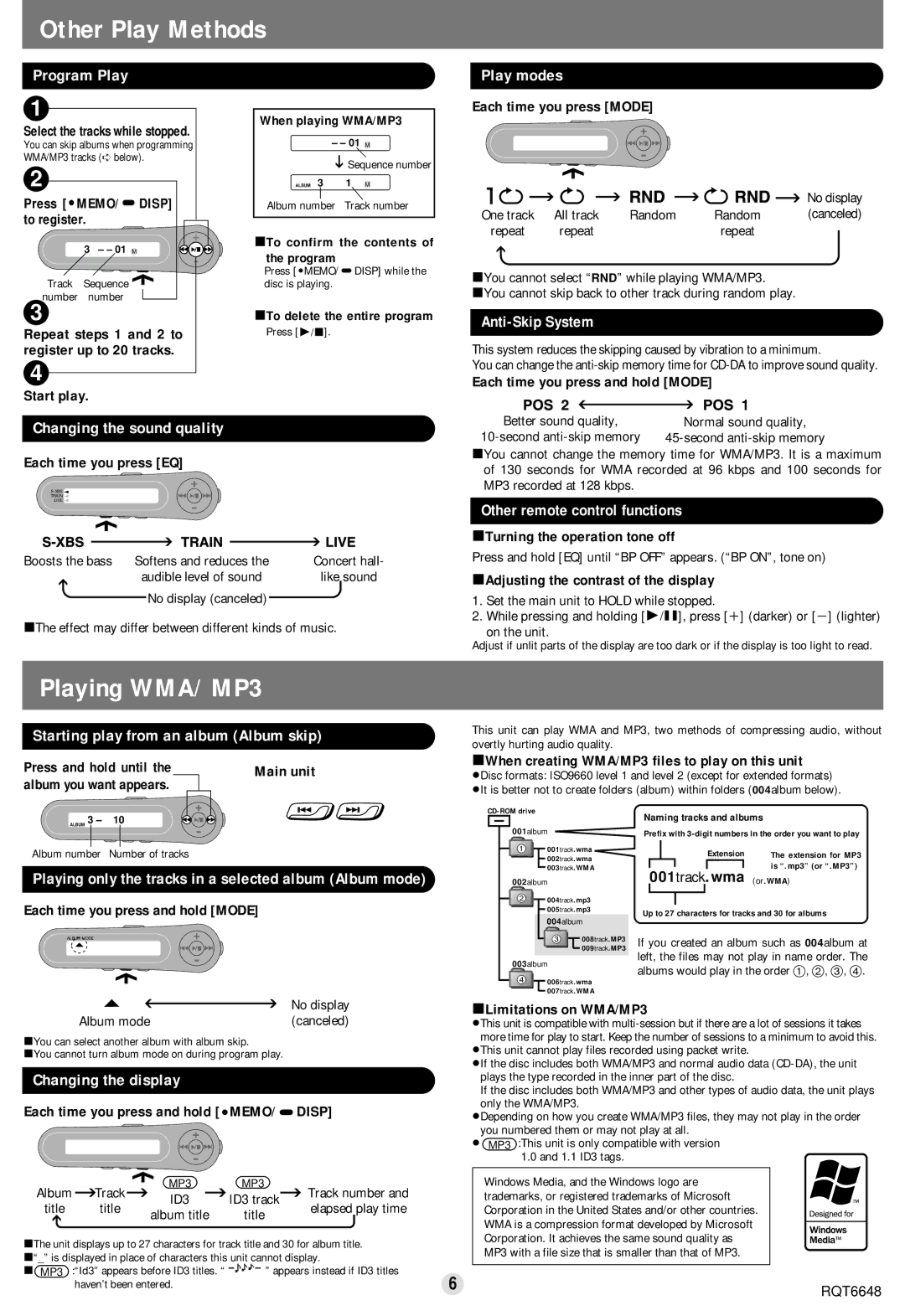 Panasonic SL-CT800 operating instructions Other Play Methods, Playing WMA/MP3 