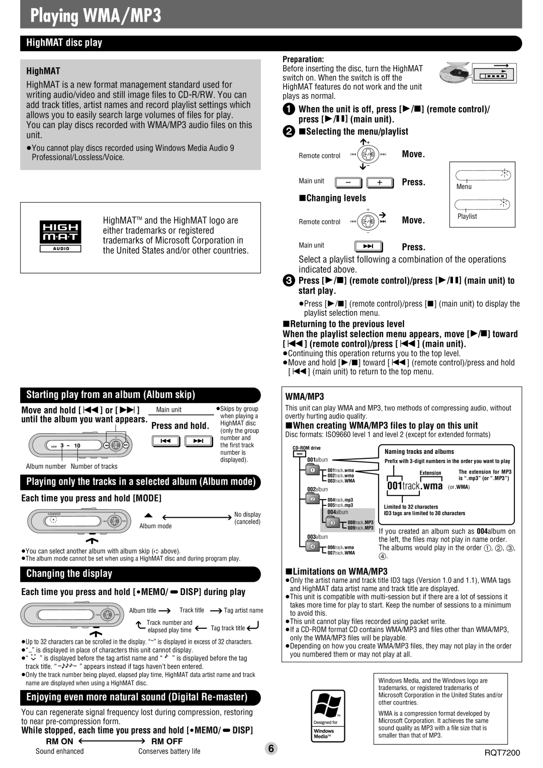 Panasonic SL-CT810 Playing WMA/MP3, HighMAT disc play, Playing only the tracks in a selected album Album mode 