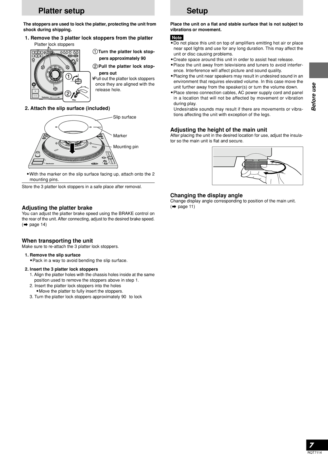 Panasonic SL-DZ1200 manual Platter setup, Setup 