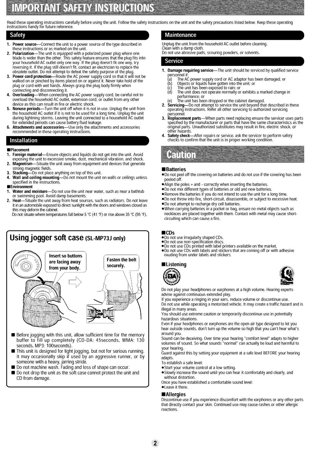 Panasonic SL-MP71C, SL-MP70, SL-MP80, SL-MP73J manual Batteries, MCDs, IlListening, From yourbody 