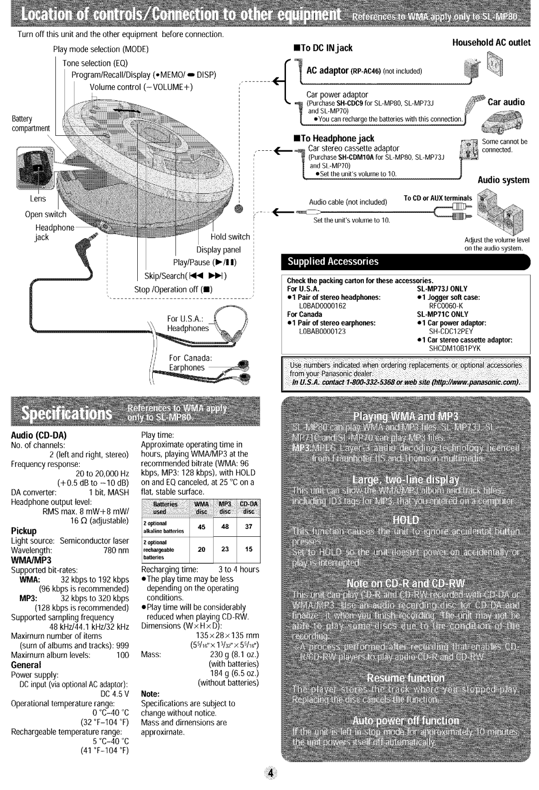 Panasonic SL-MP70, SL-MP80, SL-MP71C, SL-MP73J manual WMA/MP3 