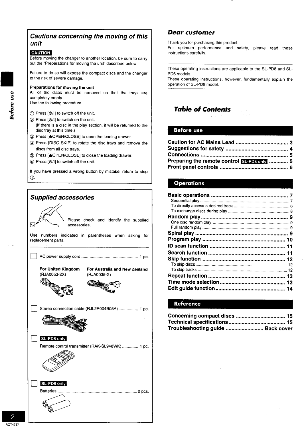 Panasonic SL-PD8, SL-PD6 manual 