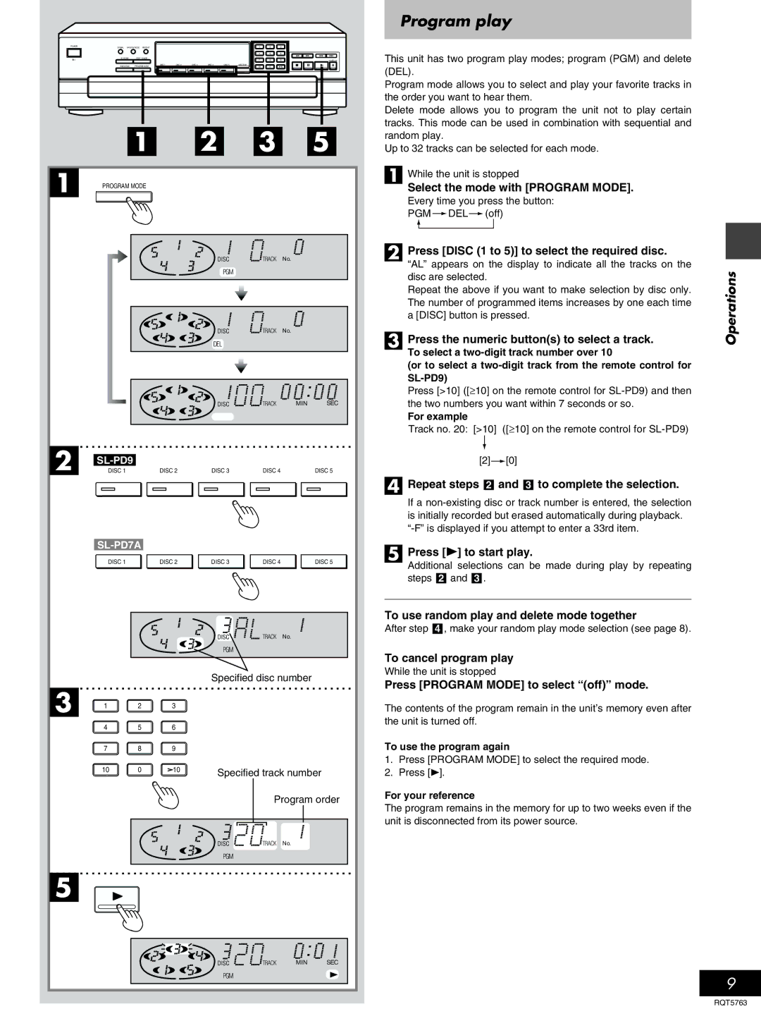 Panasonic SL-PD7A, SL-PD9 manual Program play 