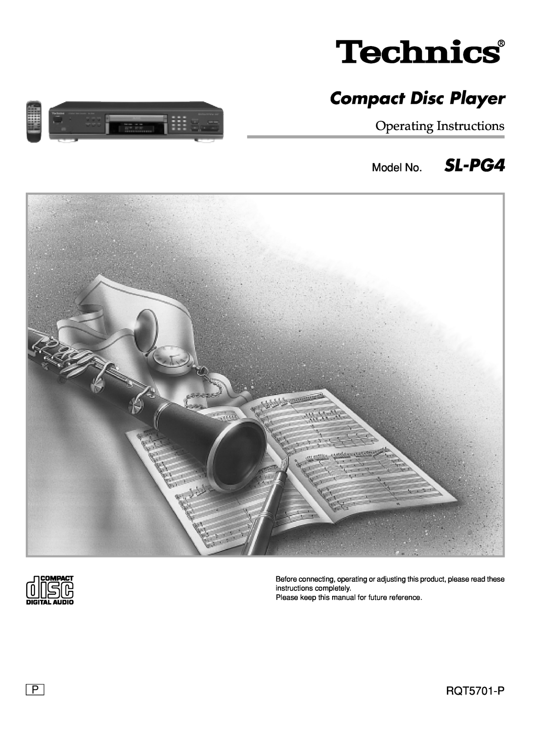 Panasonic manual Model No. SL-PG4, RQT5701-P, Compact Disc Player, Operating Instructions 