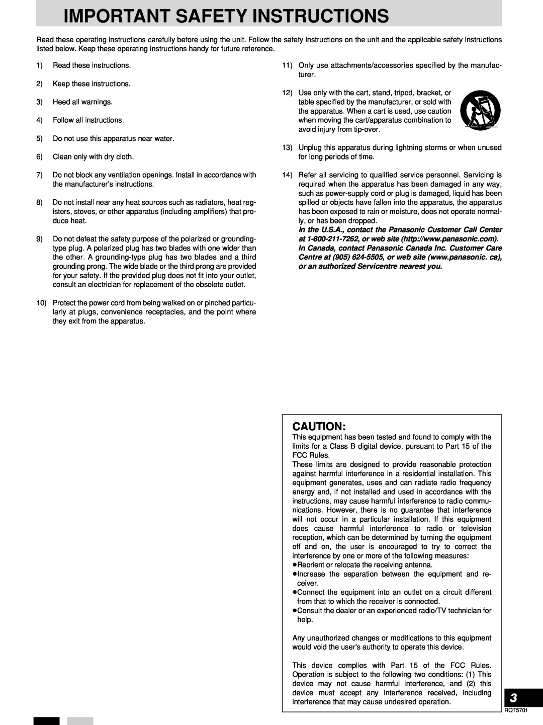 Panasonic SL-PG4 manual Important Safety Instructions 