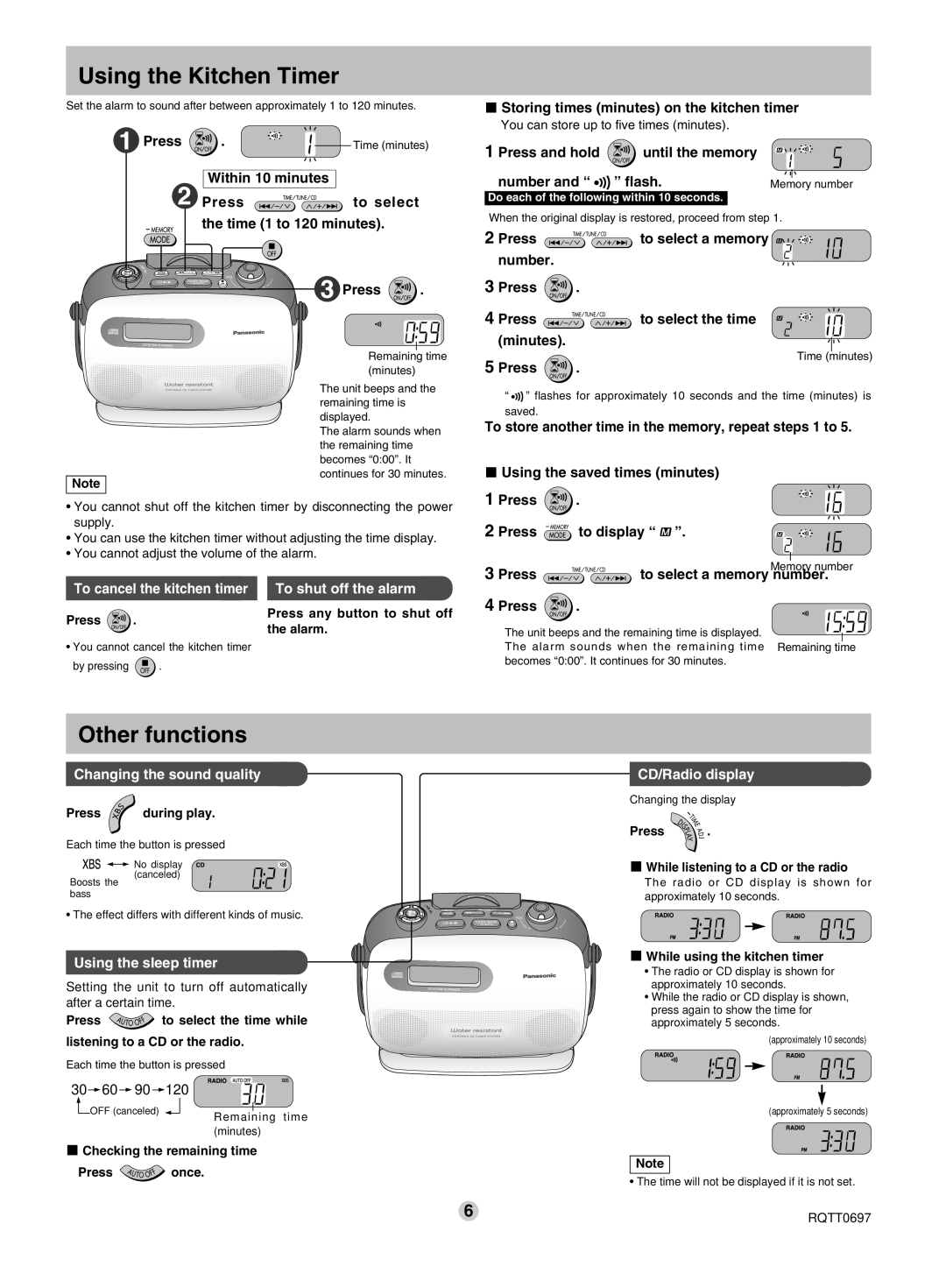 Panasonic SL-PH660 operating instructions Using the Kitchen Timer, Other functions 