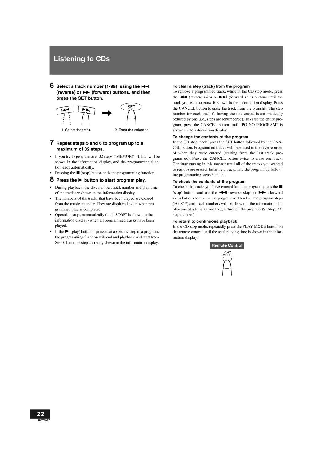 Panasonic SL-PR300 Repeat steps 5 and 6 to program up to a maximum of 32 steps, Press the p button to start program play 