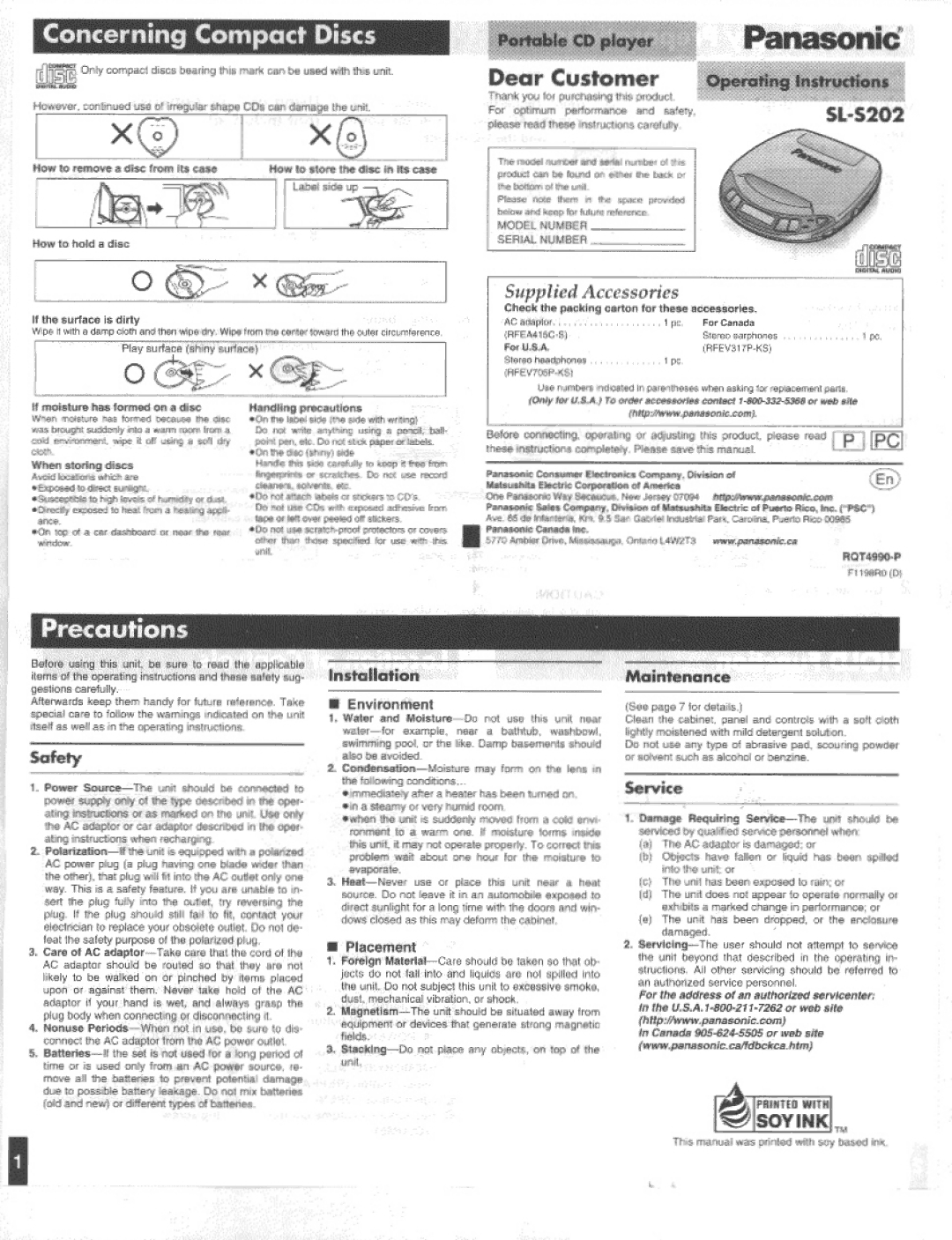 Panasonic SL-S202 manual 