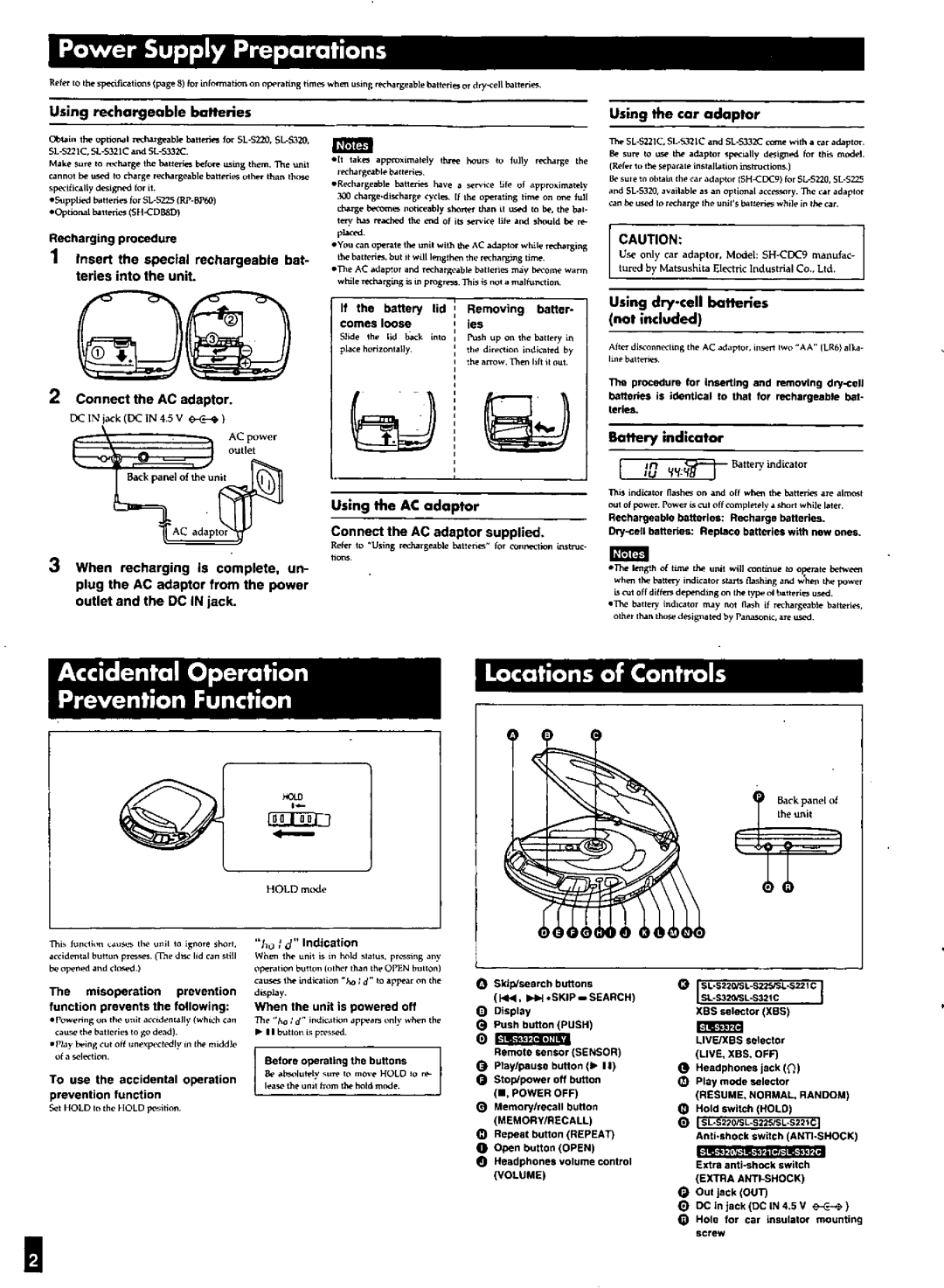 Panasonic SLS321C, SL-S230, SLS225, SLS332C, SLS221C, SLS220 manual 