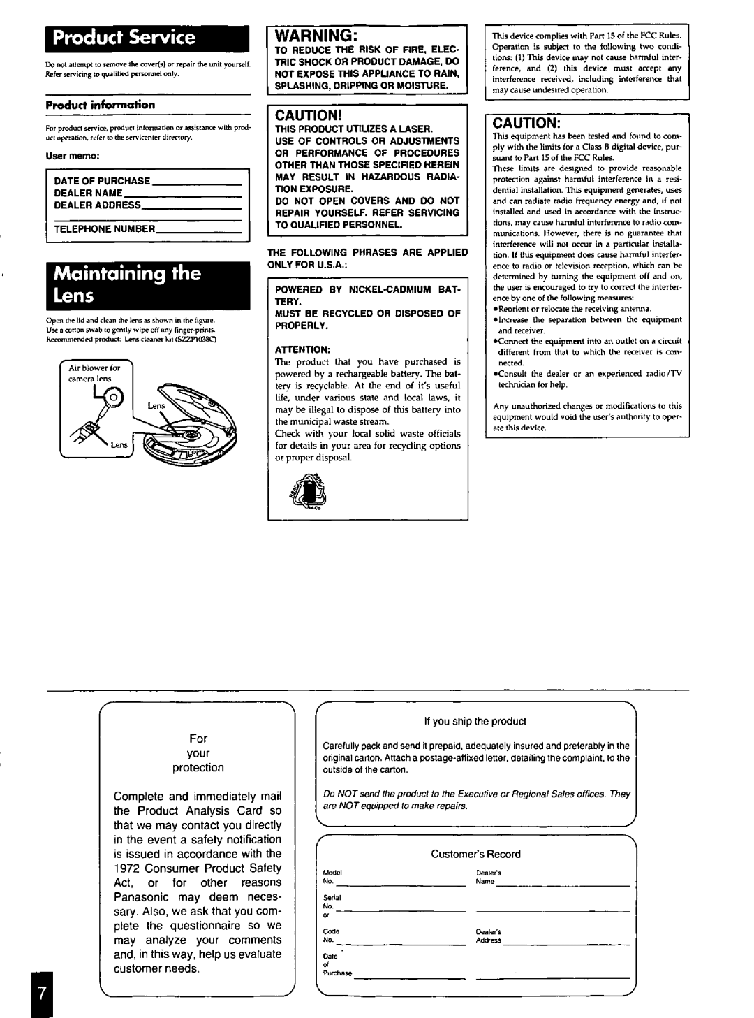 Panasonic SLS225, SL-S230, SLS321C, SLS332C, SLS221C, SLS220 manual 