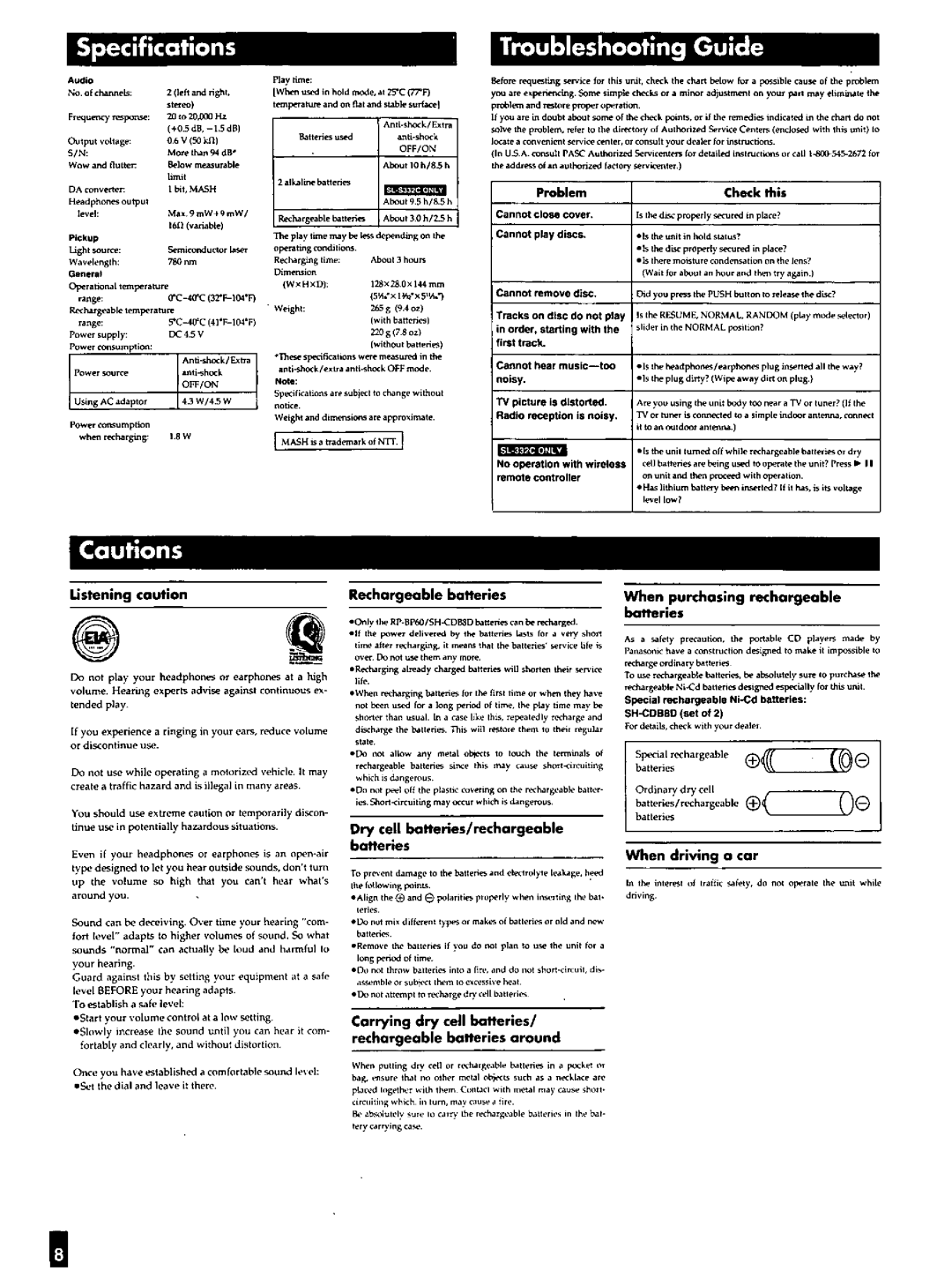 Panasonic SLS321C, SL-S230, SLS225, SLS332C, SLS221C, SLS220 manual 