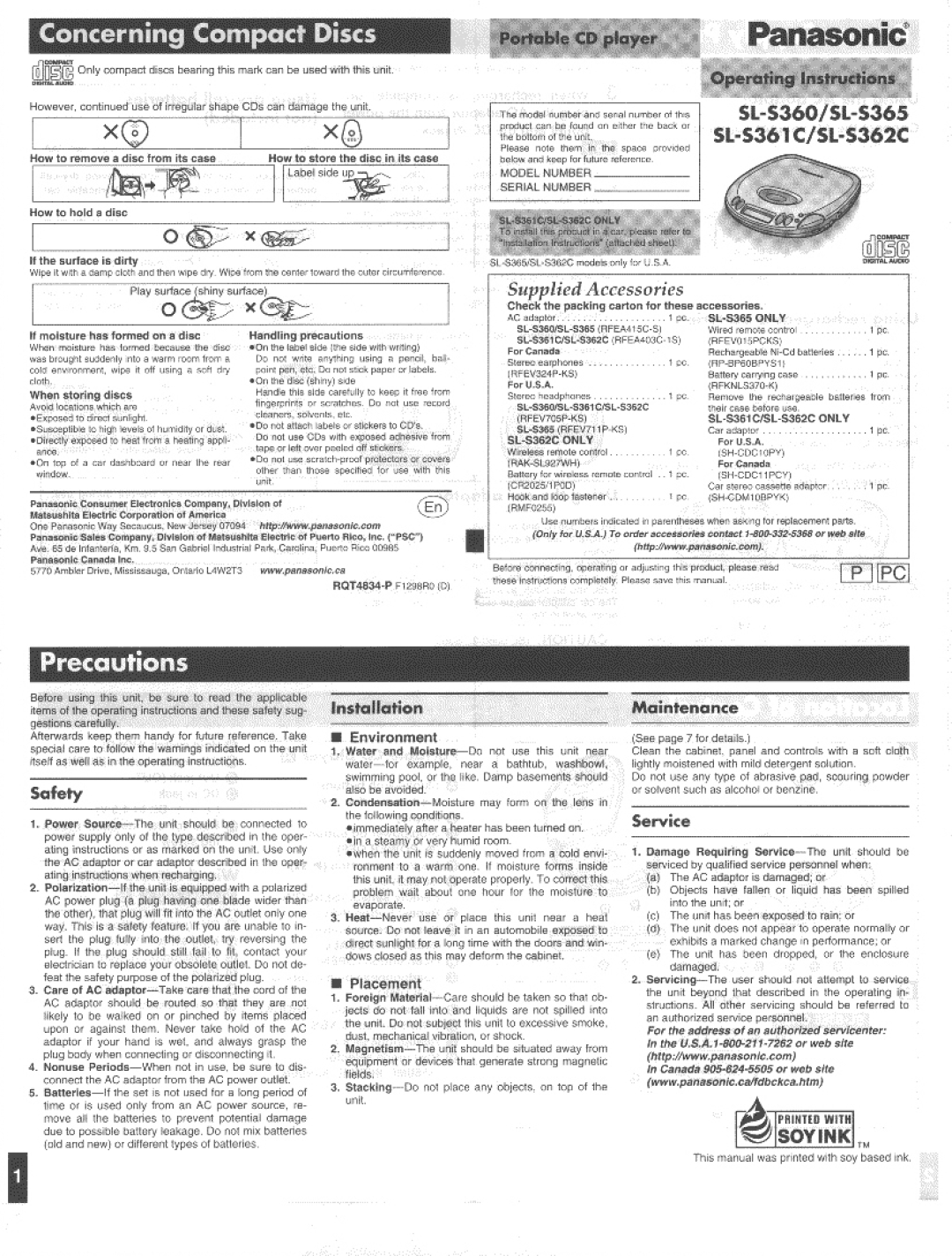 Panasonic SL-S360, SL-S361C, SL-S362C, SLS365 manual 