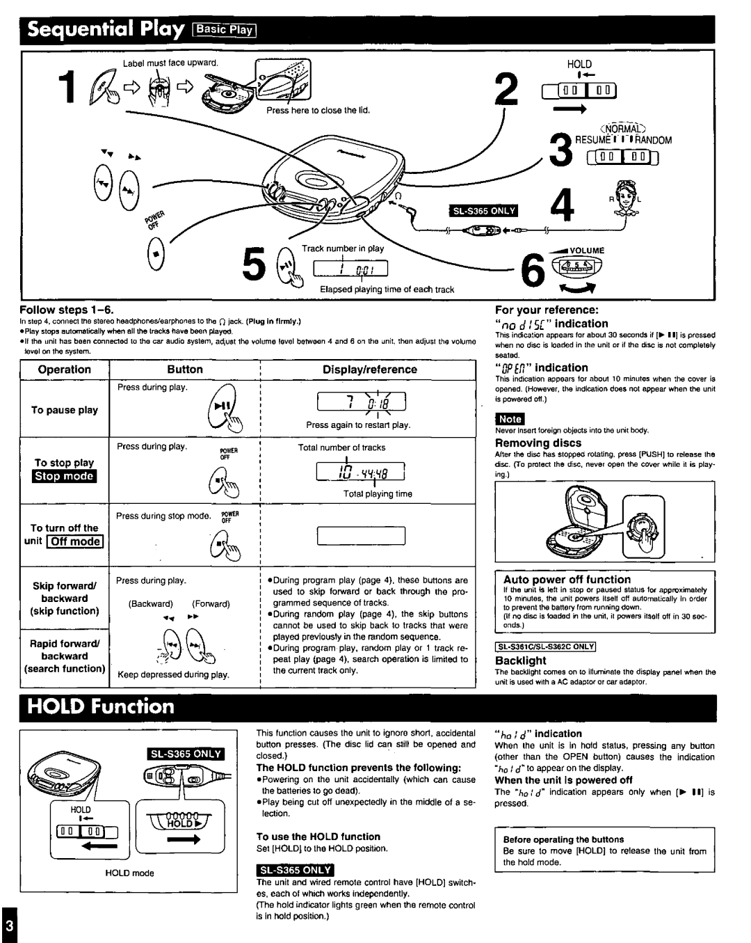 Panasonic SLS365, SL-S361C, SL-S360, SL-S362C manual 